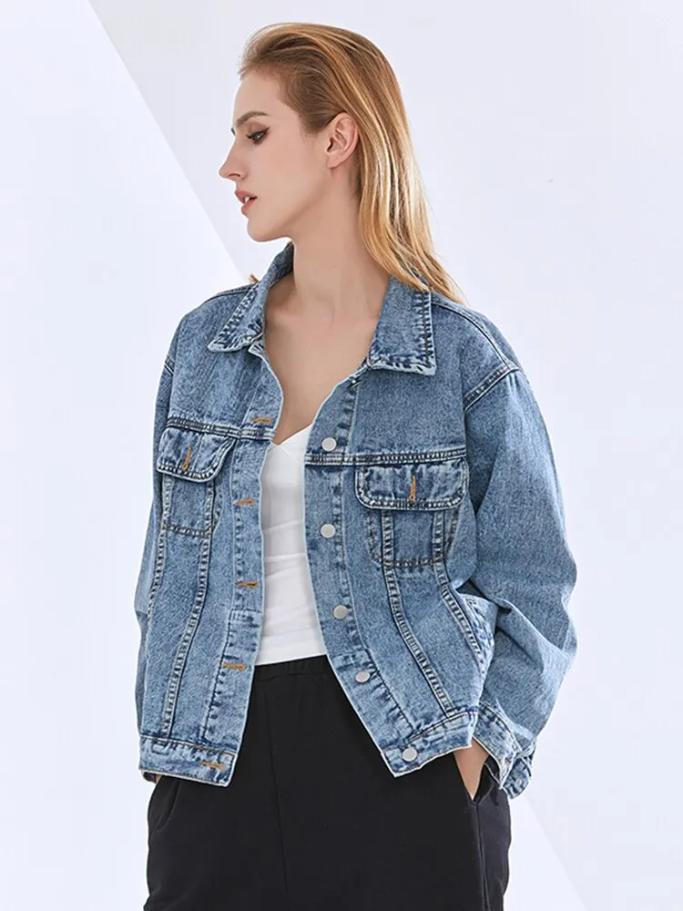 Single Breasted Denim Jacket For Women Lapel Long Sleeve Single Breasted Solid Minimalist Jackets Female Autumn