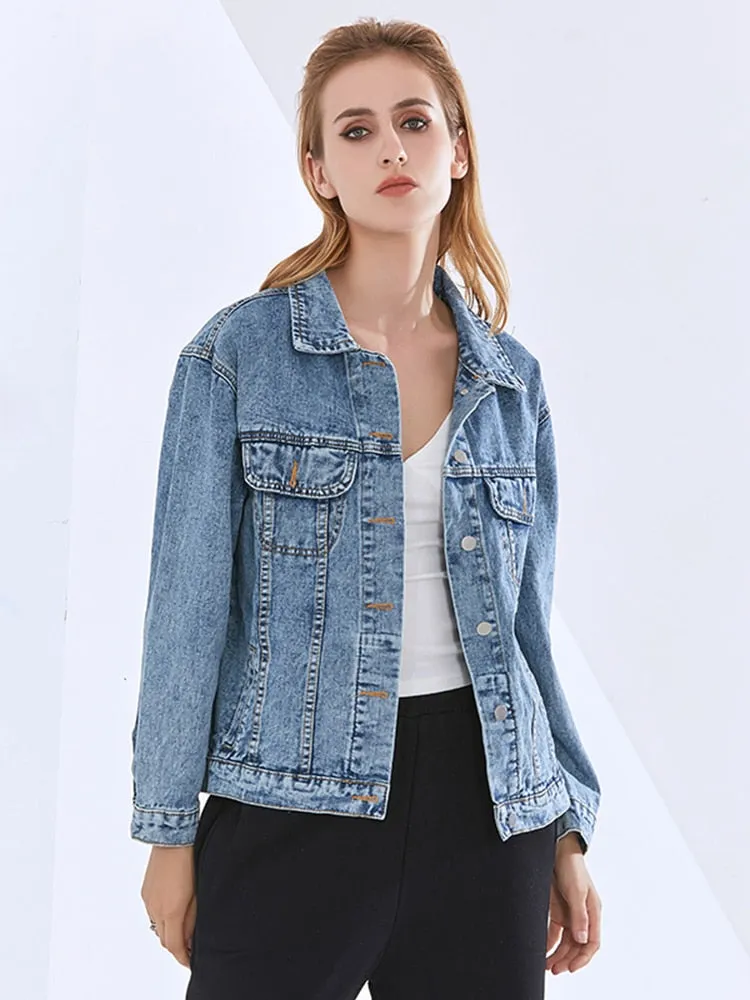 Single Breasted Denim Jacket For Women Lapel Long Sleeve Single Breasted Solid Minimalist Jackets Female Autumn