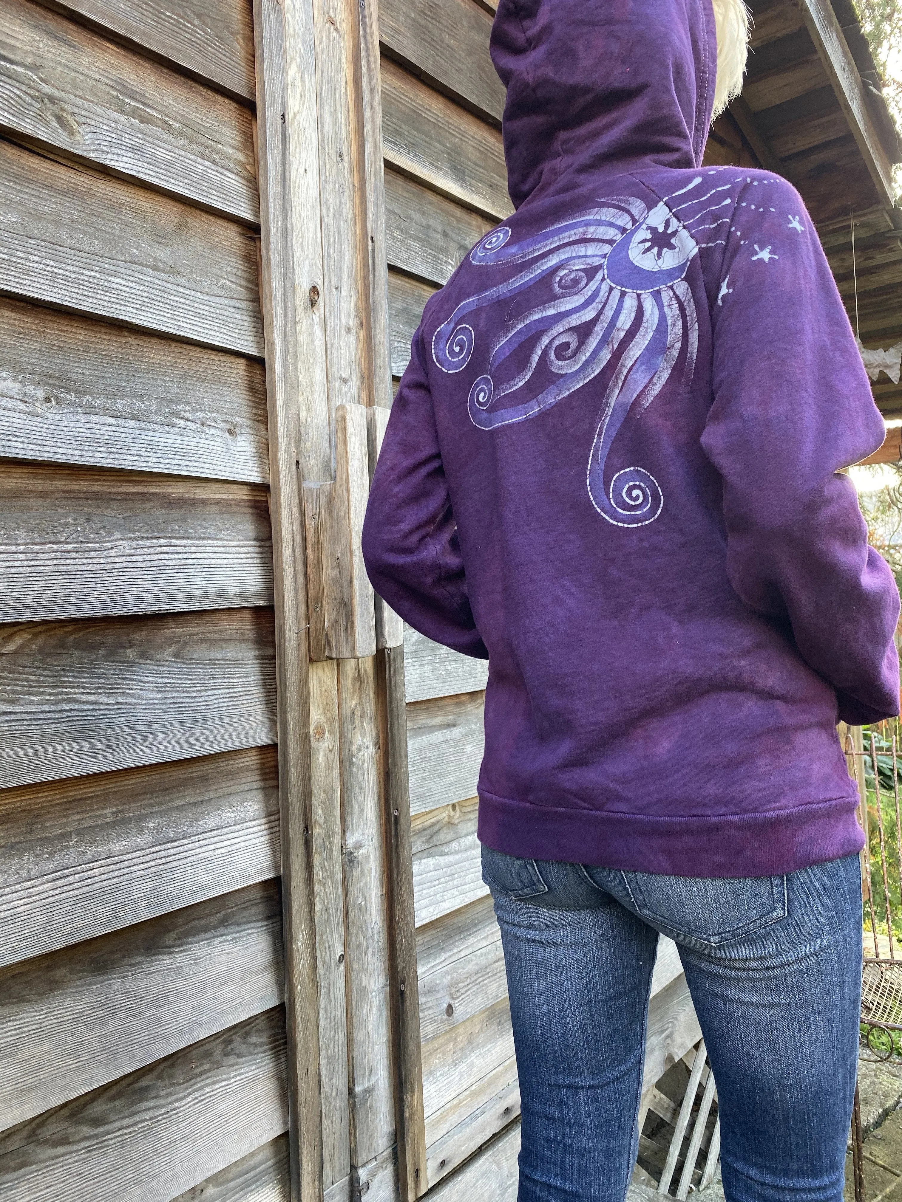 Smoky Magenta Tree Pullover Batik Hoodie - Organic Cotton - Size Small ONLY