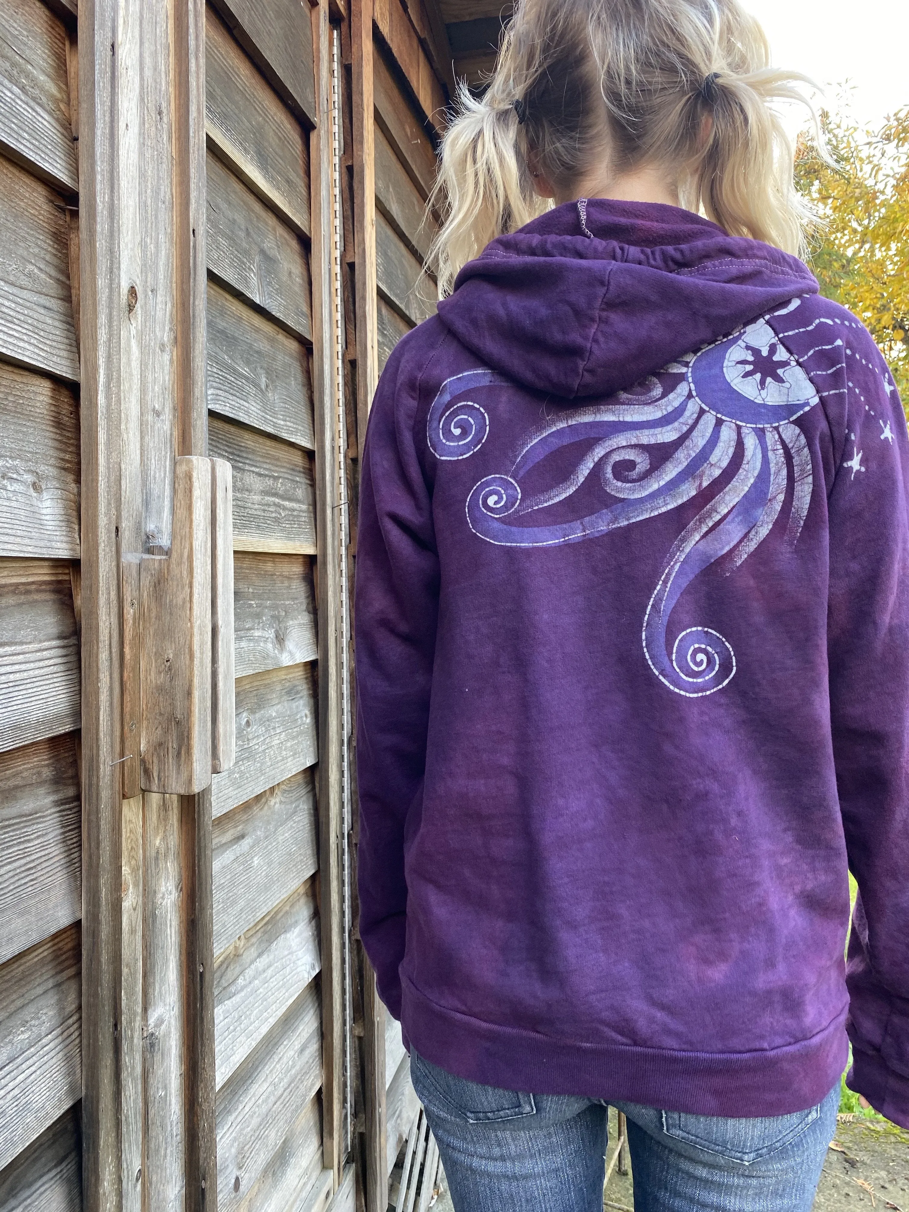 Smoky Magenta Tree Pullover Batik Hoodie - Organic Cotton - Size Small ONLY