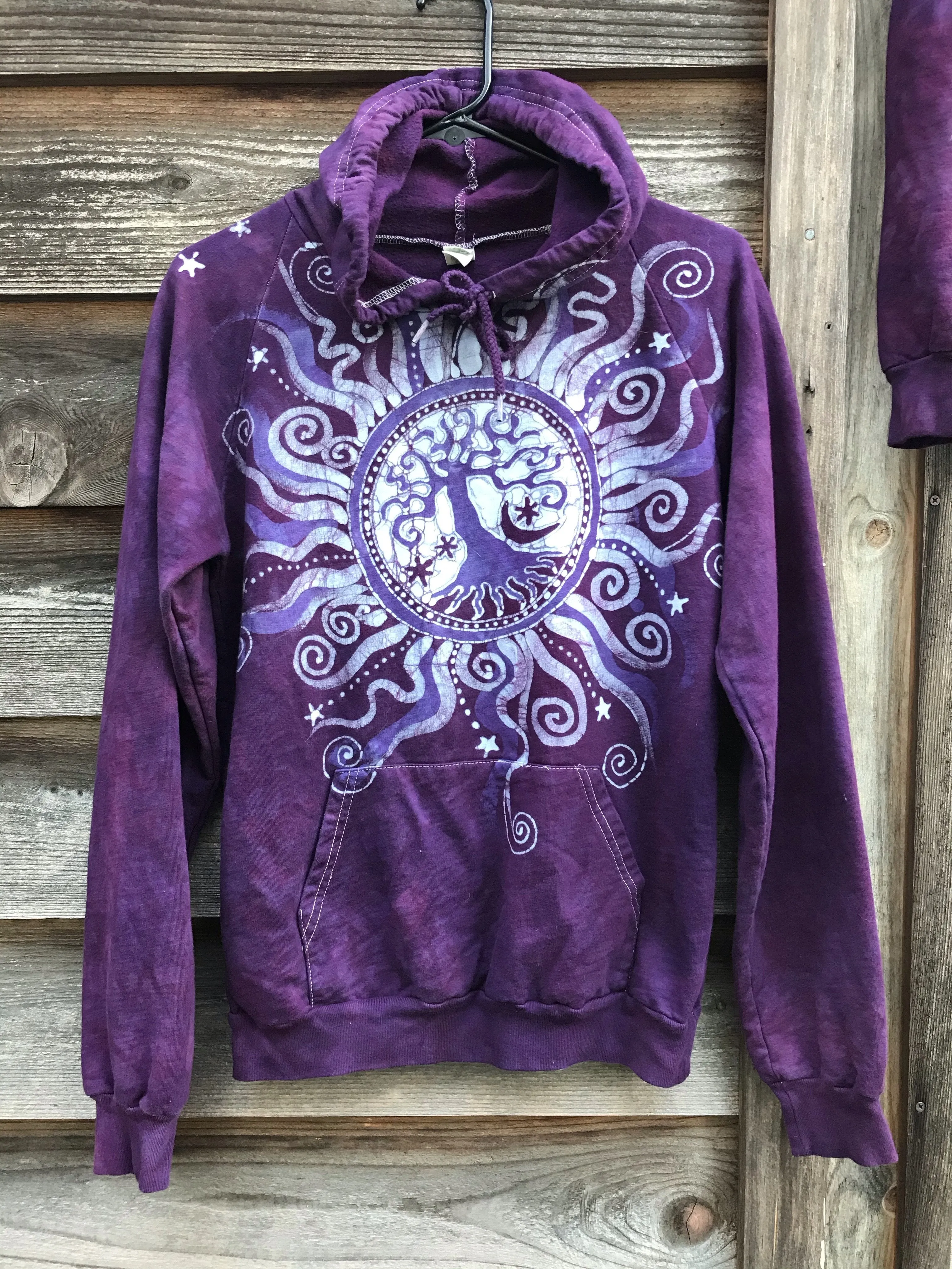 Smoky Magenta Tree Pullover Batik Hoodie - Organic Cotton - Size Small ONLY