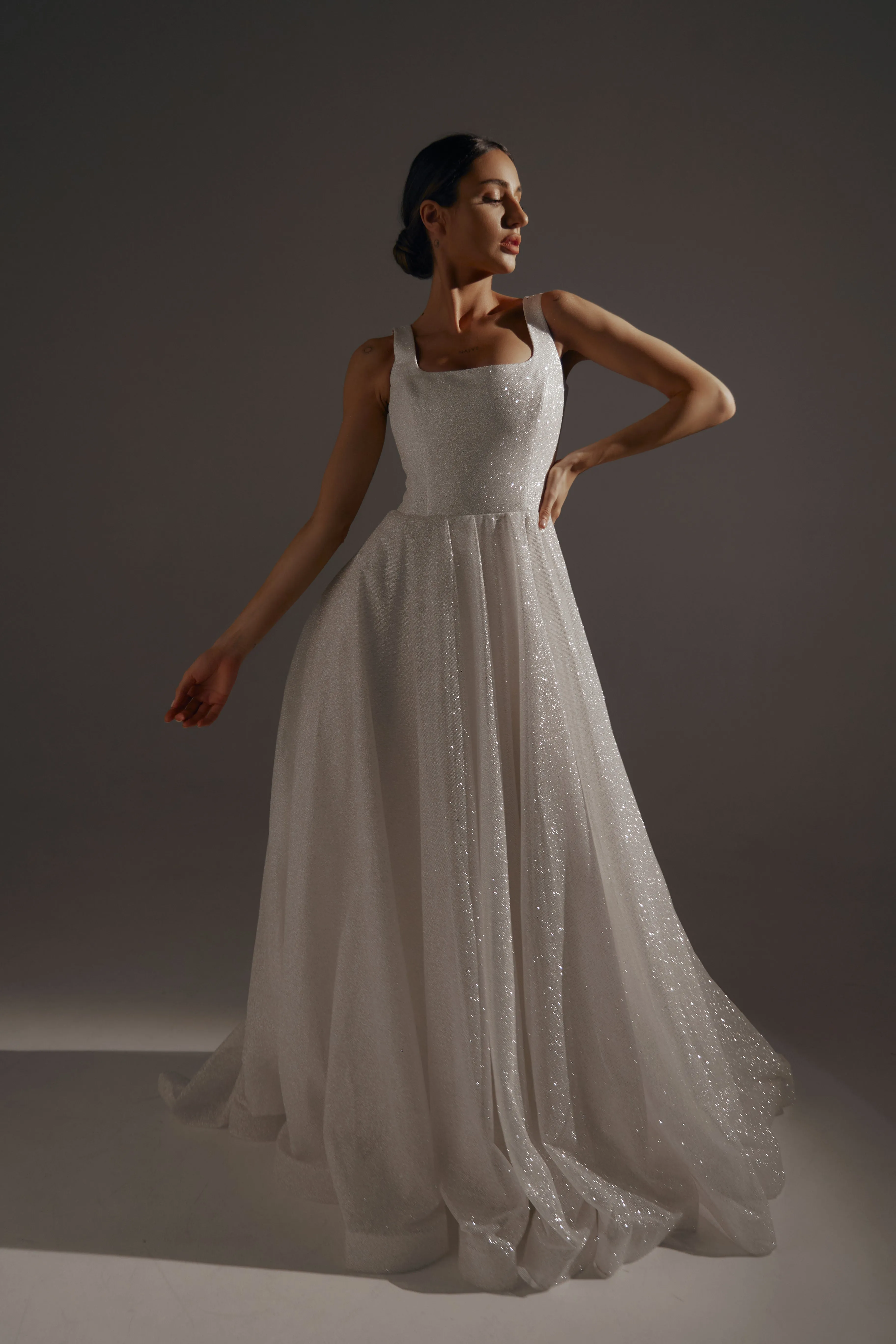 Sparkle Wedding Dress Inkery With Square Neckline