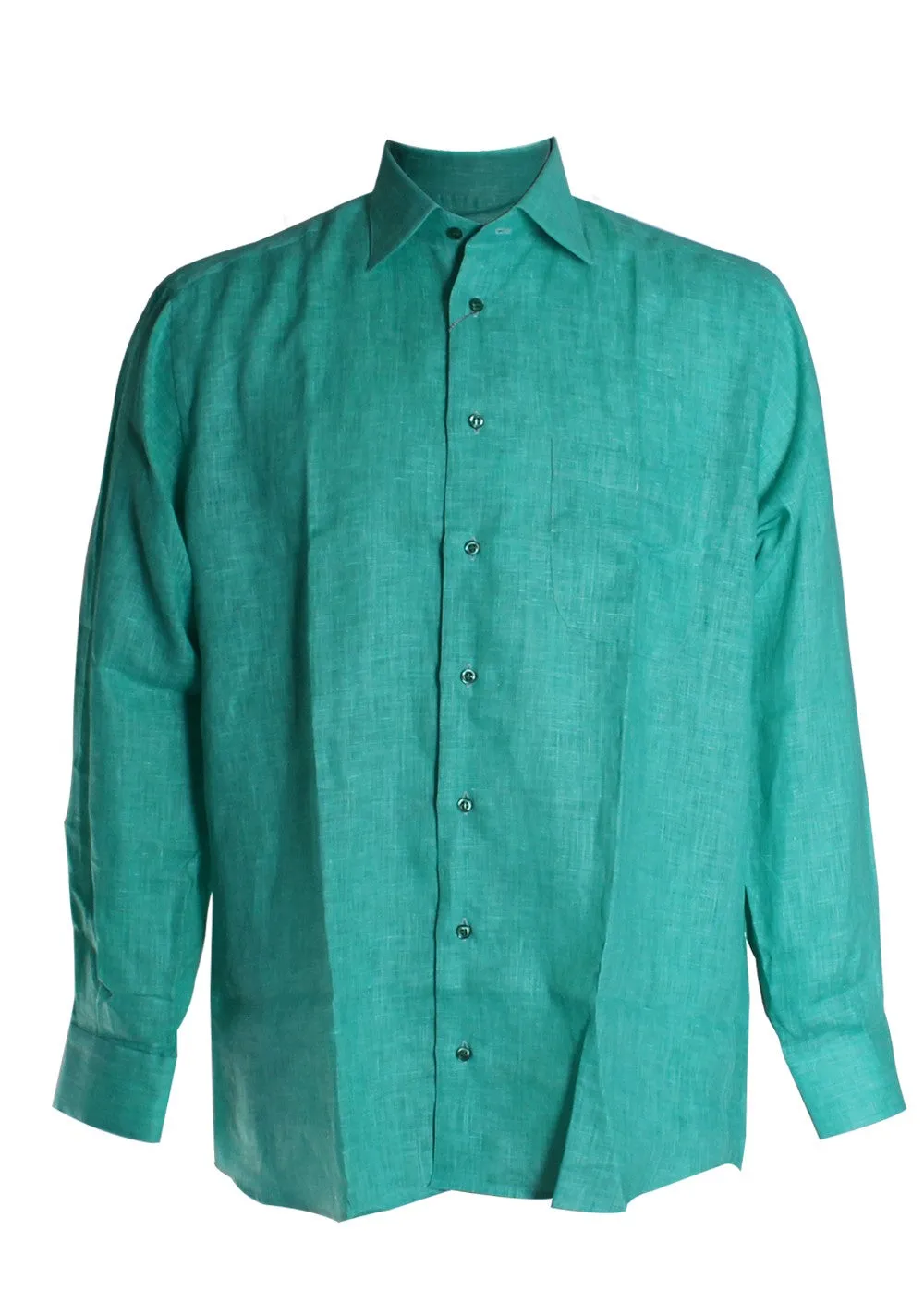 St. Croix Collections Men's Long Sleeve Linen Sport Shirt in Jade