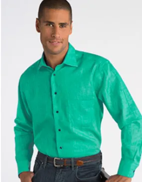 St. Croix Collections Men's Long Sleeve Linen Sport Shirt in Jade