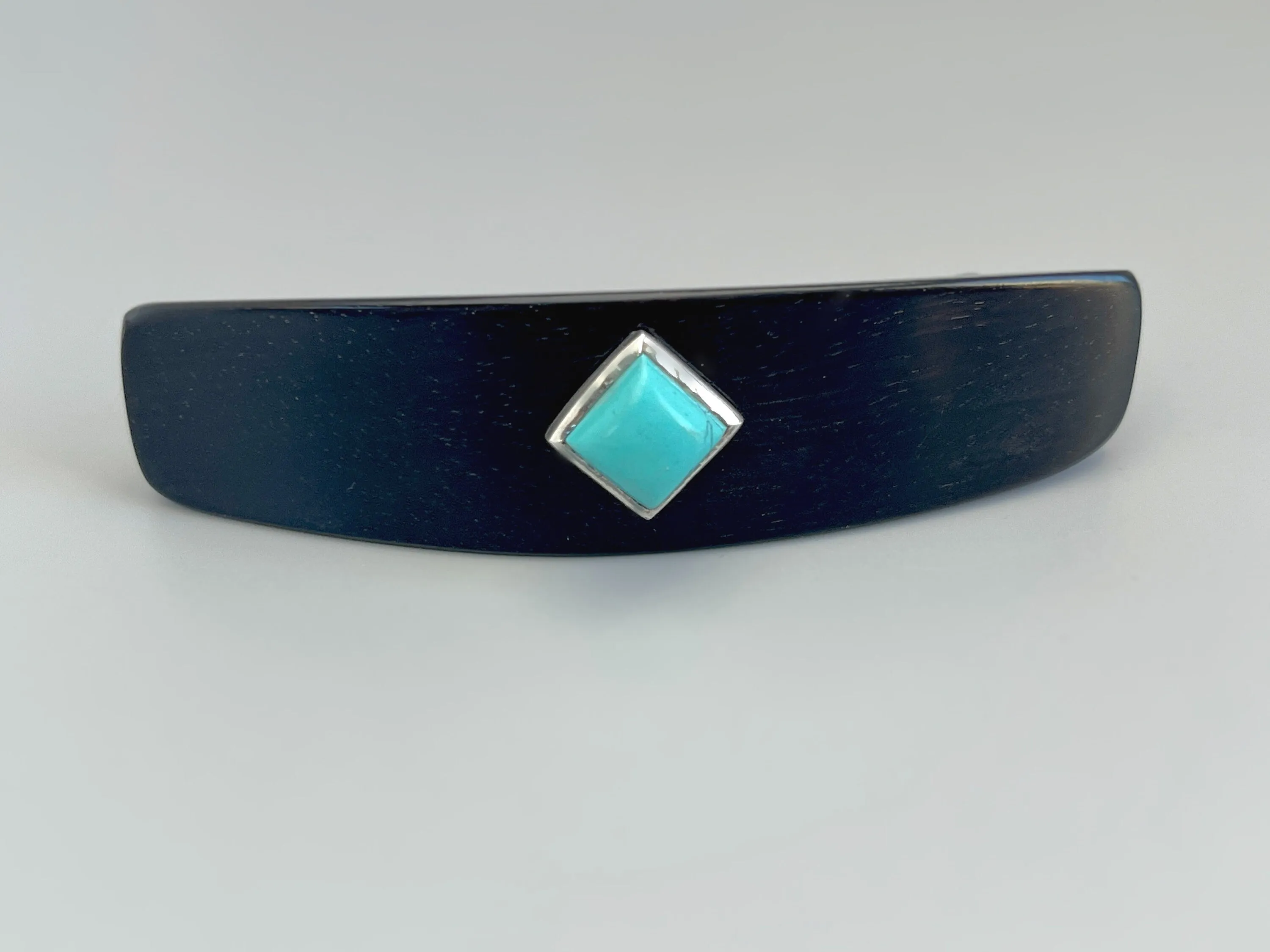 Sterling Silver Turquoise and Ebony wood hair clip