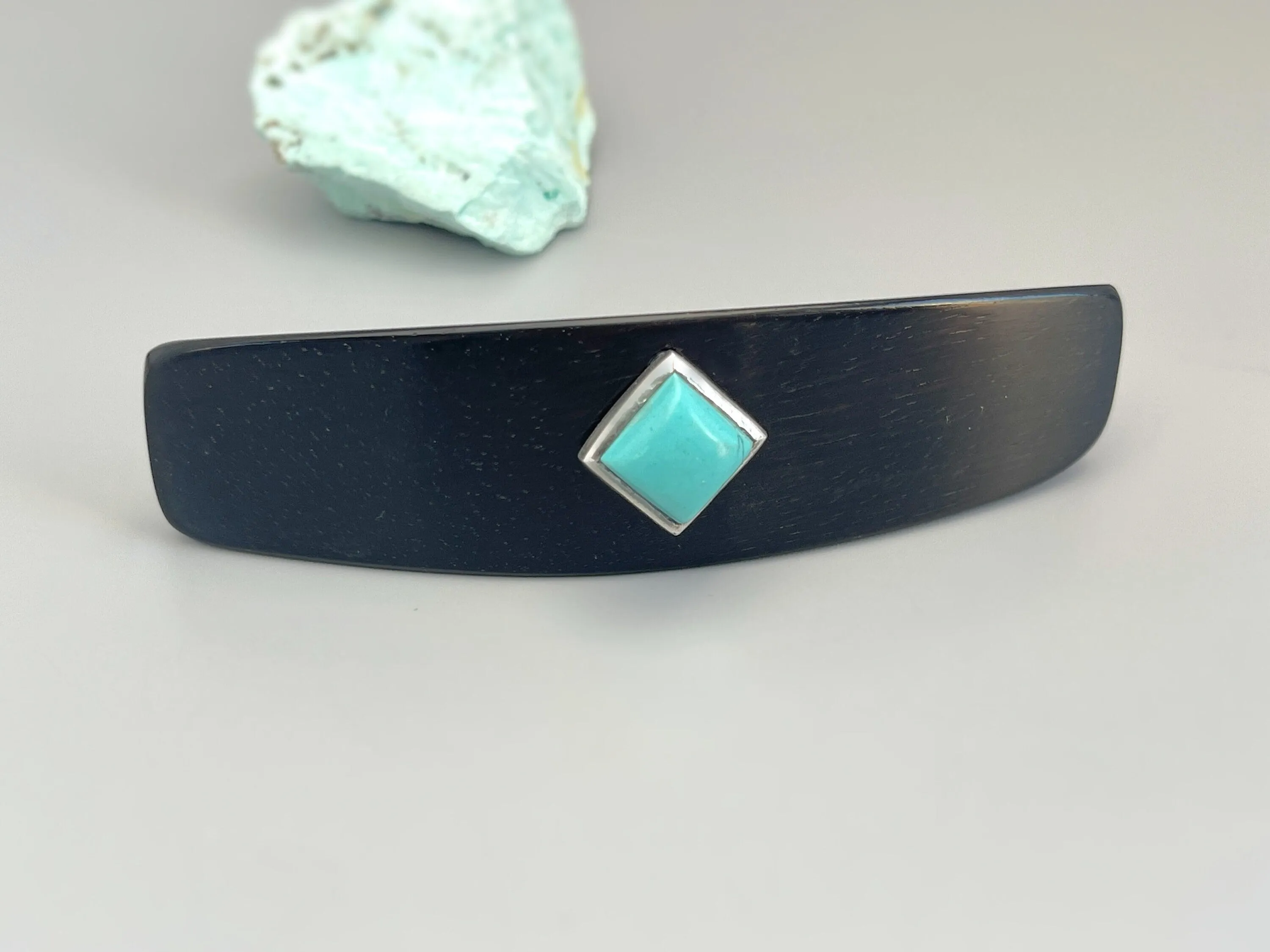 Sterling Silver Turquoise and Ebony wood hair clip