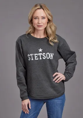 Stetson Womens Star Screenprint Heather Black Cotton Blend Pullover Sweater