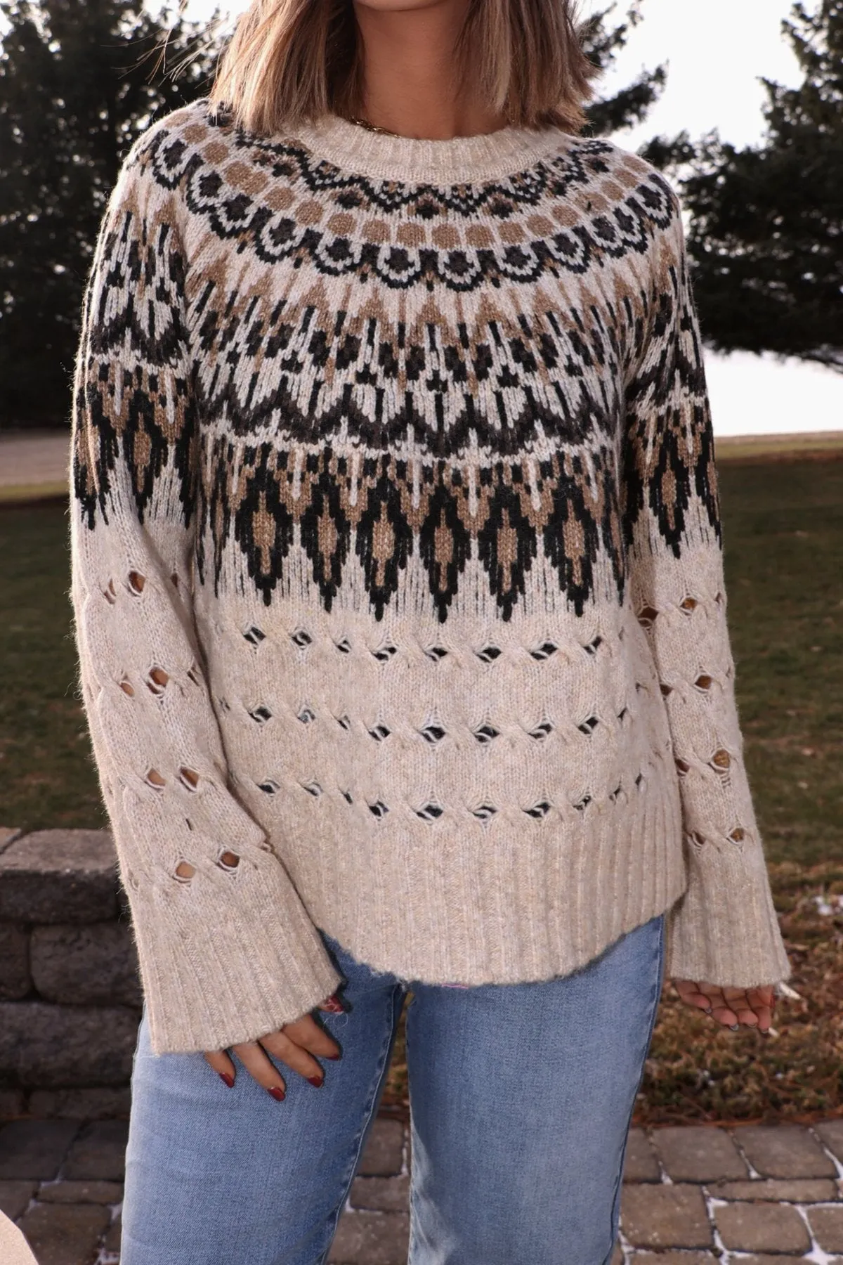 Steve Madden Cream Suzette Fair Isle Sweater