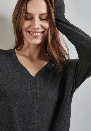 Street One Charcoal V neck Jumper with Lurex trim 322309