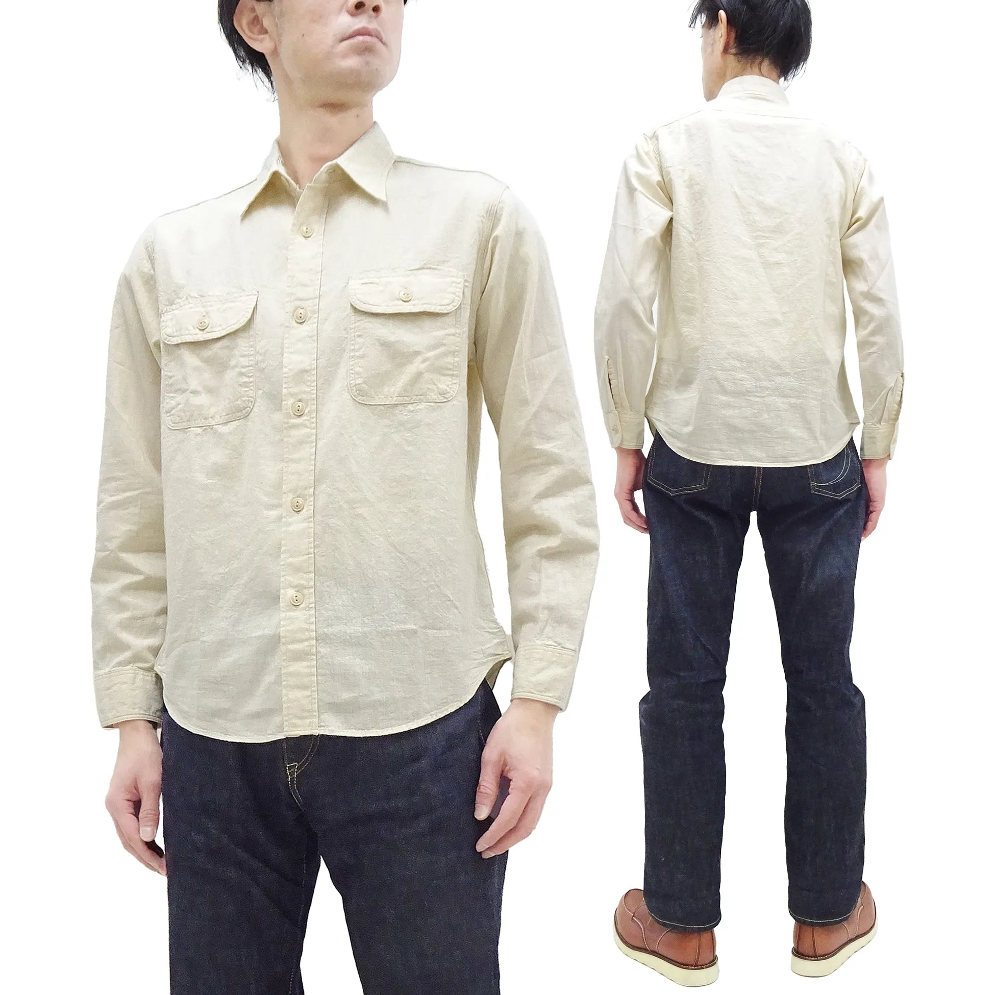 Sugar Cane Chambray Shirt Men's Lightweight Long Sleeve Button Up Plain Work Shirt SC27851 401 Ecru