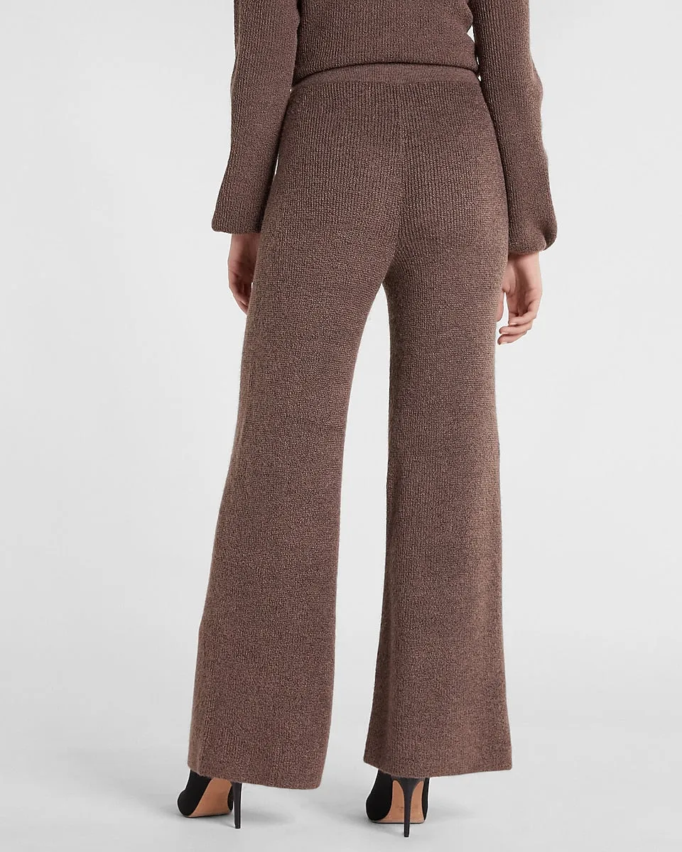 Super High Waisted Sweater Wide Leg Pants in Deep Taupe