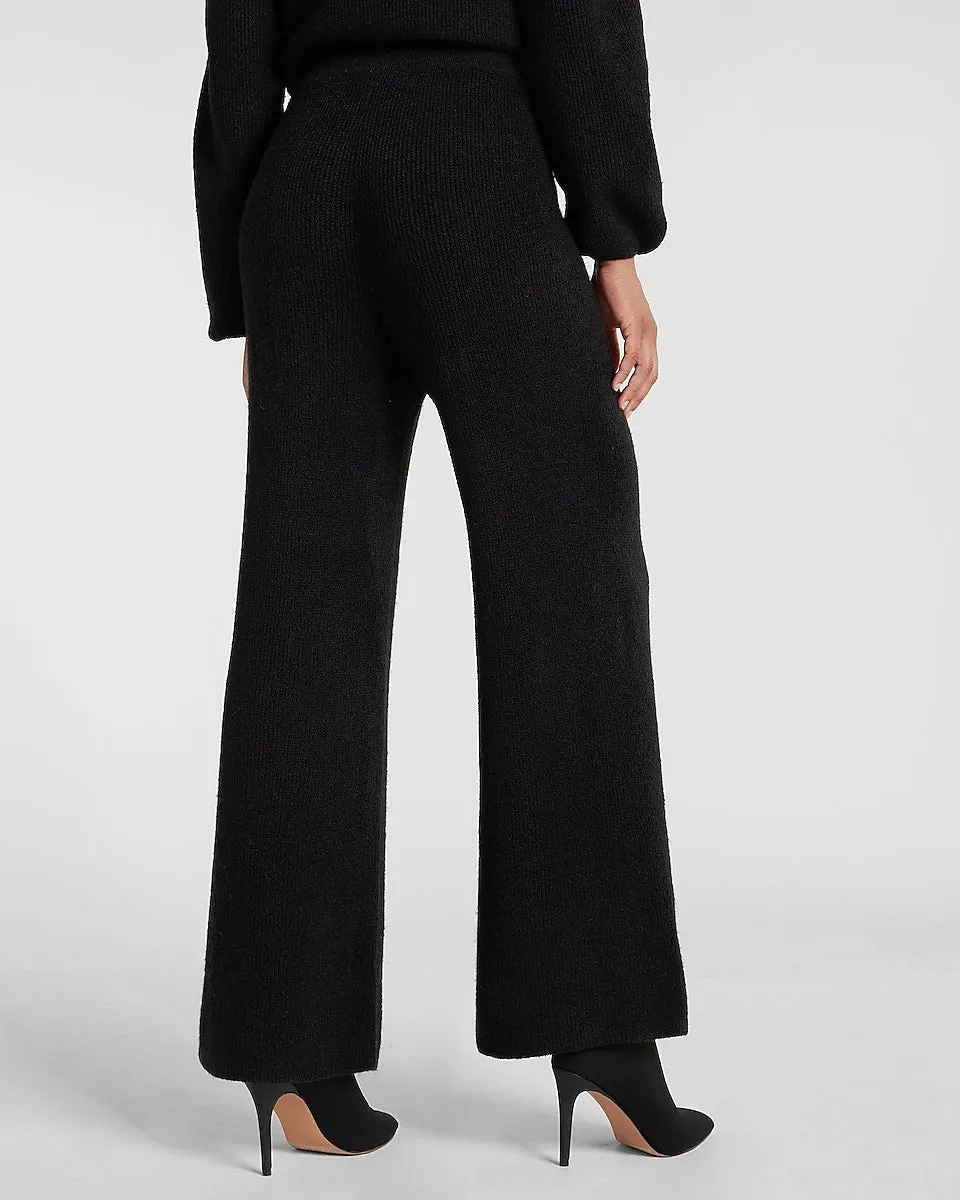 Super High Waisted Sweater Wide Leg Pants in Pitch Black