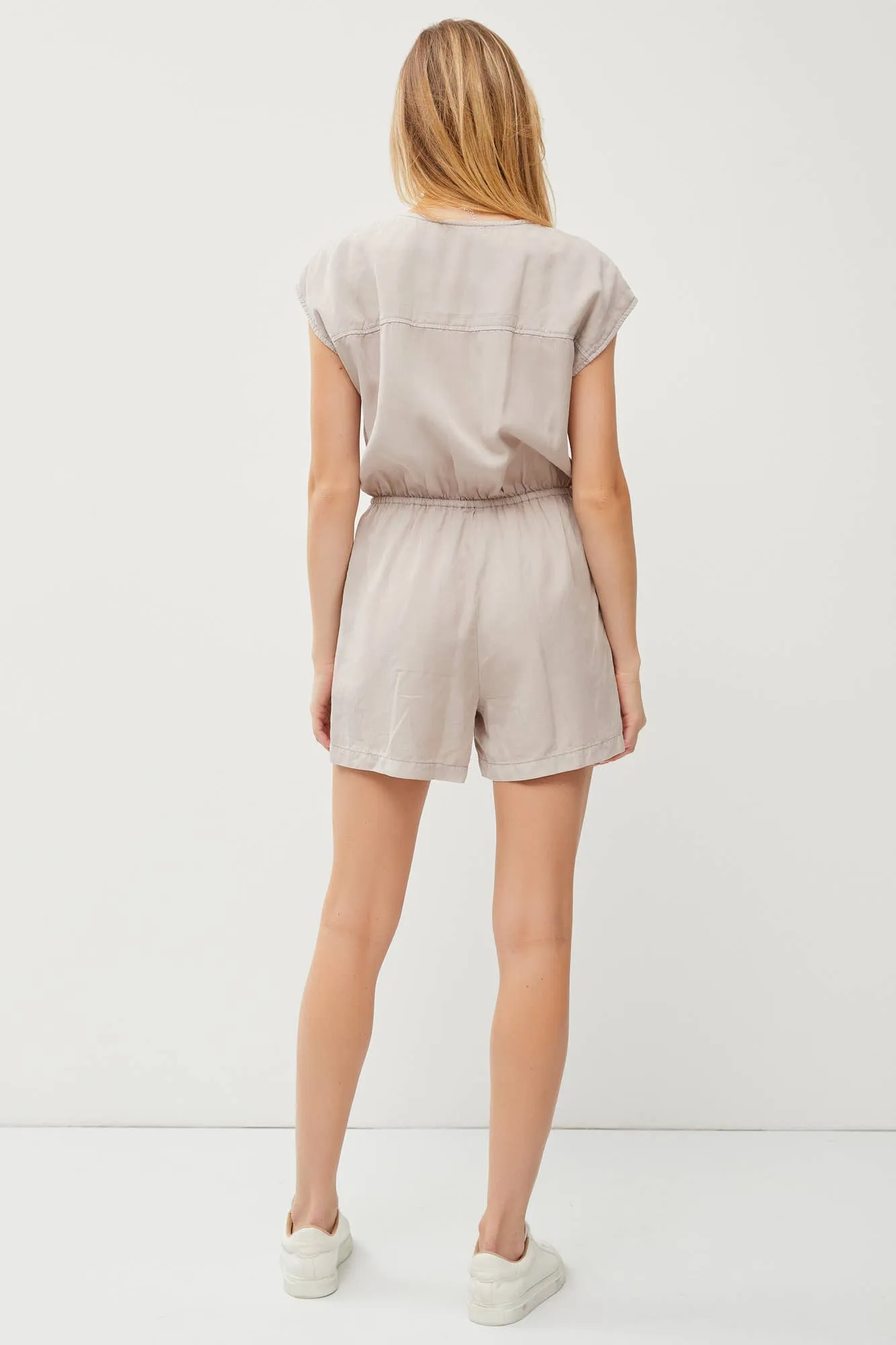 SURPLICE DRAWSTRING SHORT SLEEVE TENCEL ROMPER