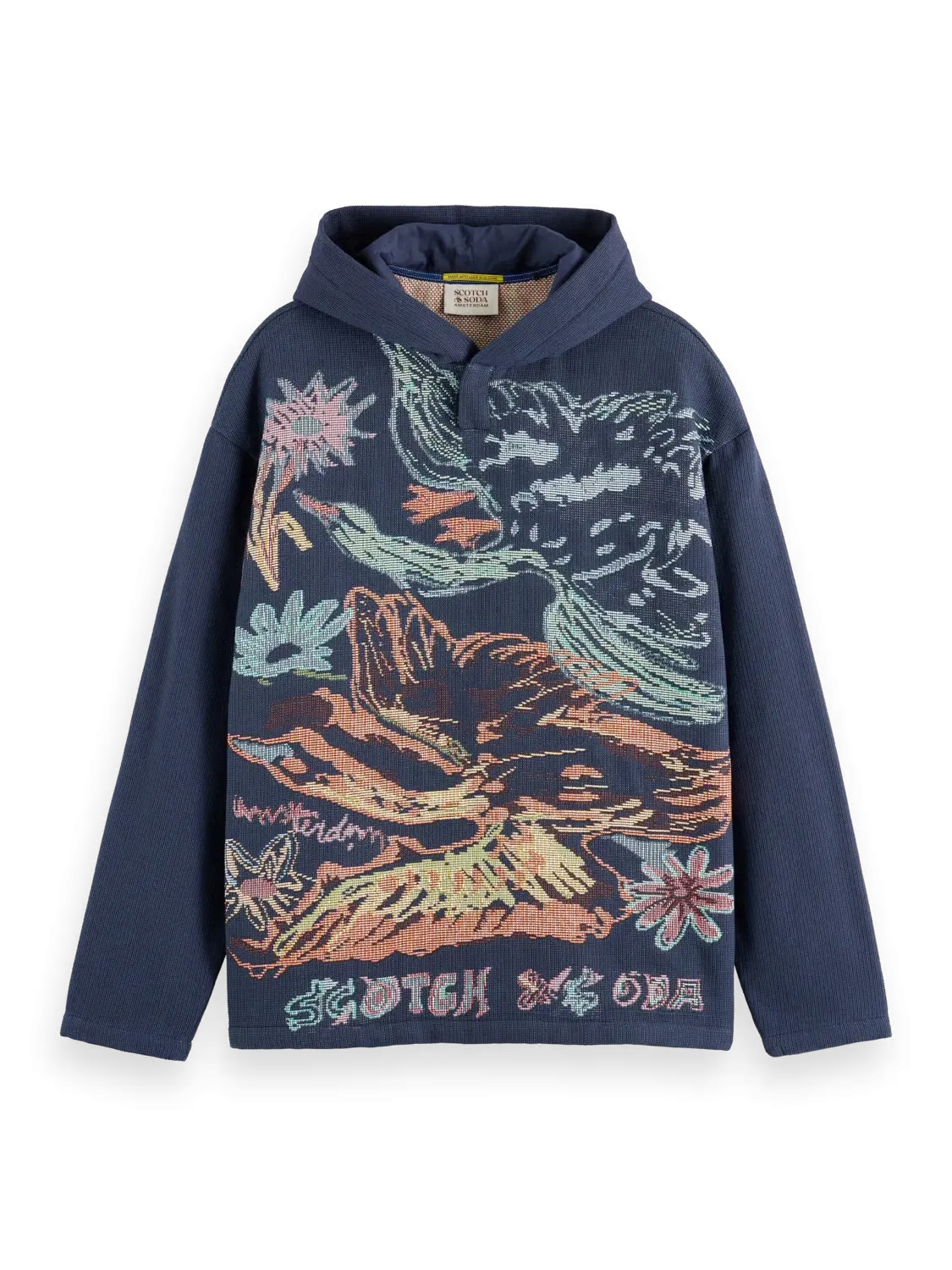 Swan Artwork Jacquard Hoodie (Navy) - SS176743410