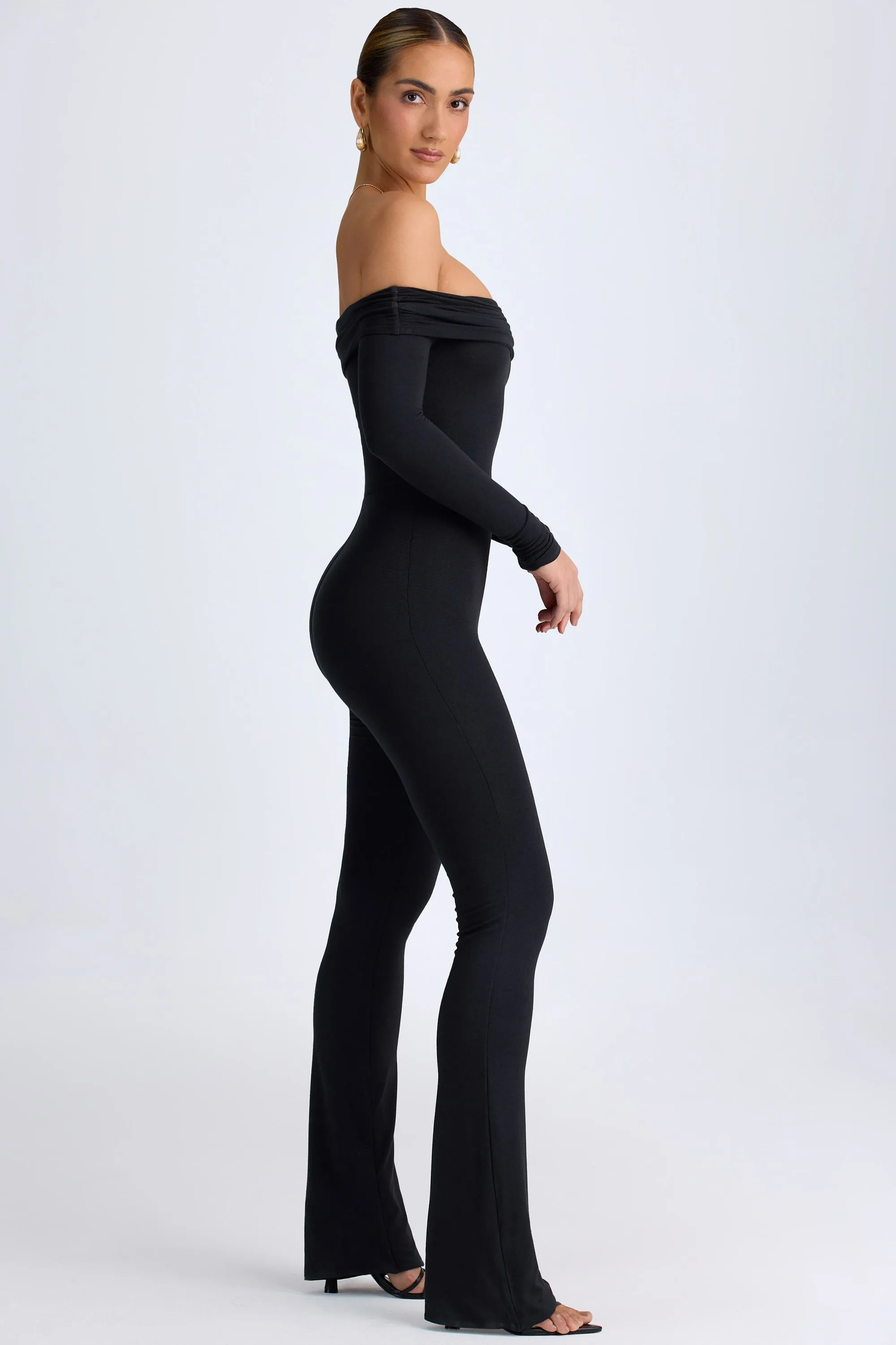 Tall Modal Off-Shoulder Ruched Jumpsuit in Black