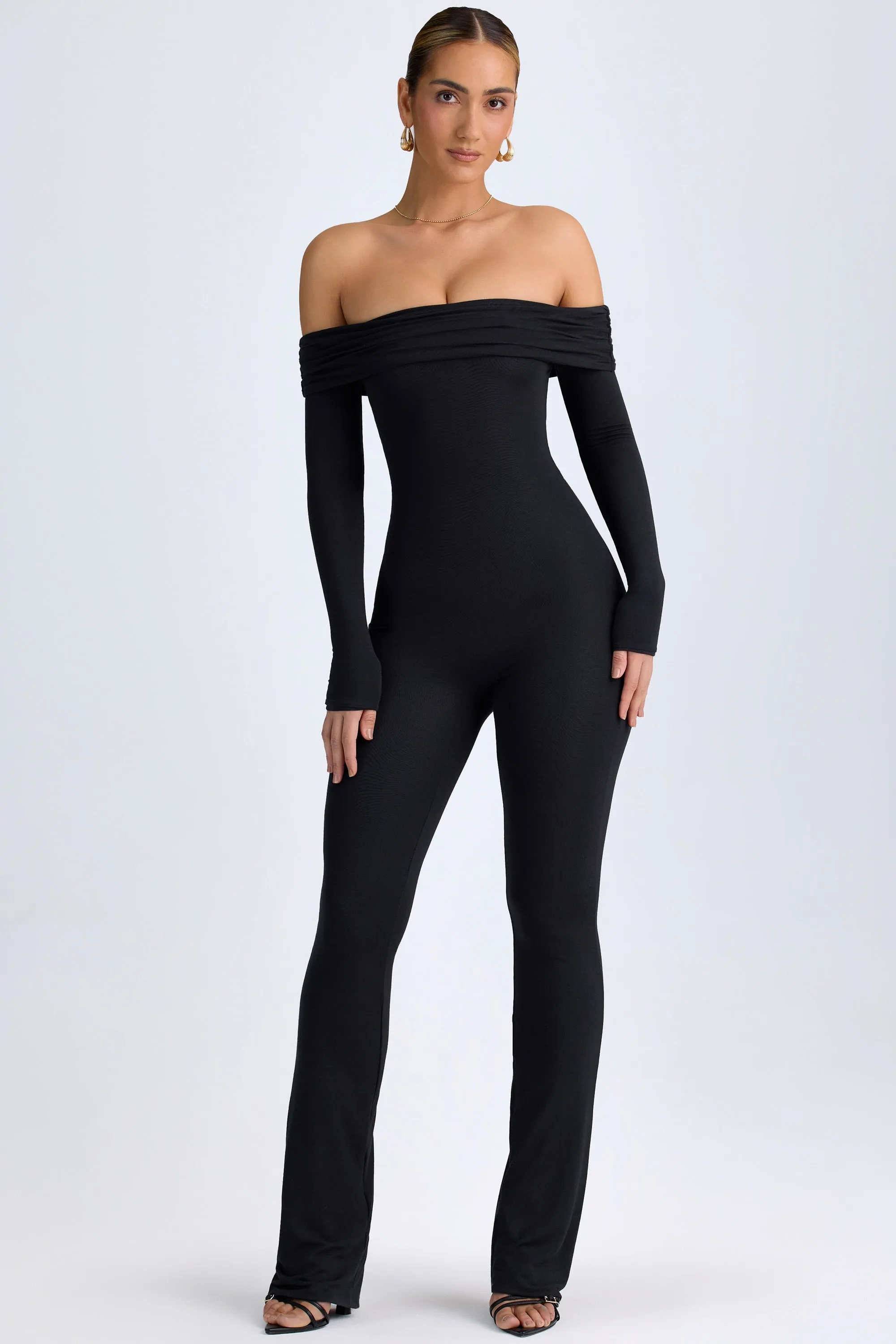 Tall Modal Off-Shoulder Ruched Jumpsuit in Black