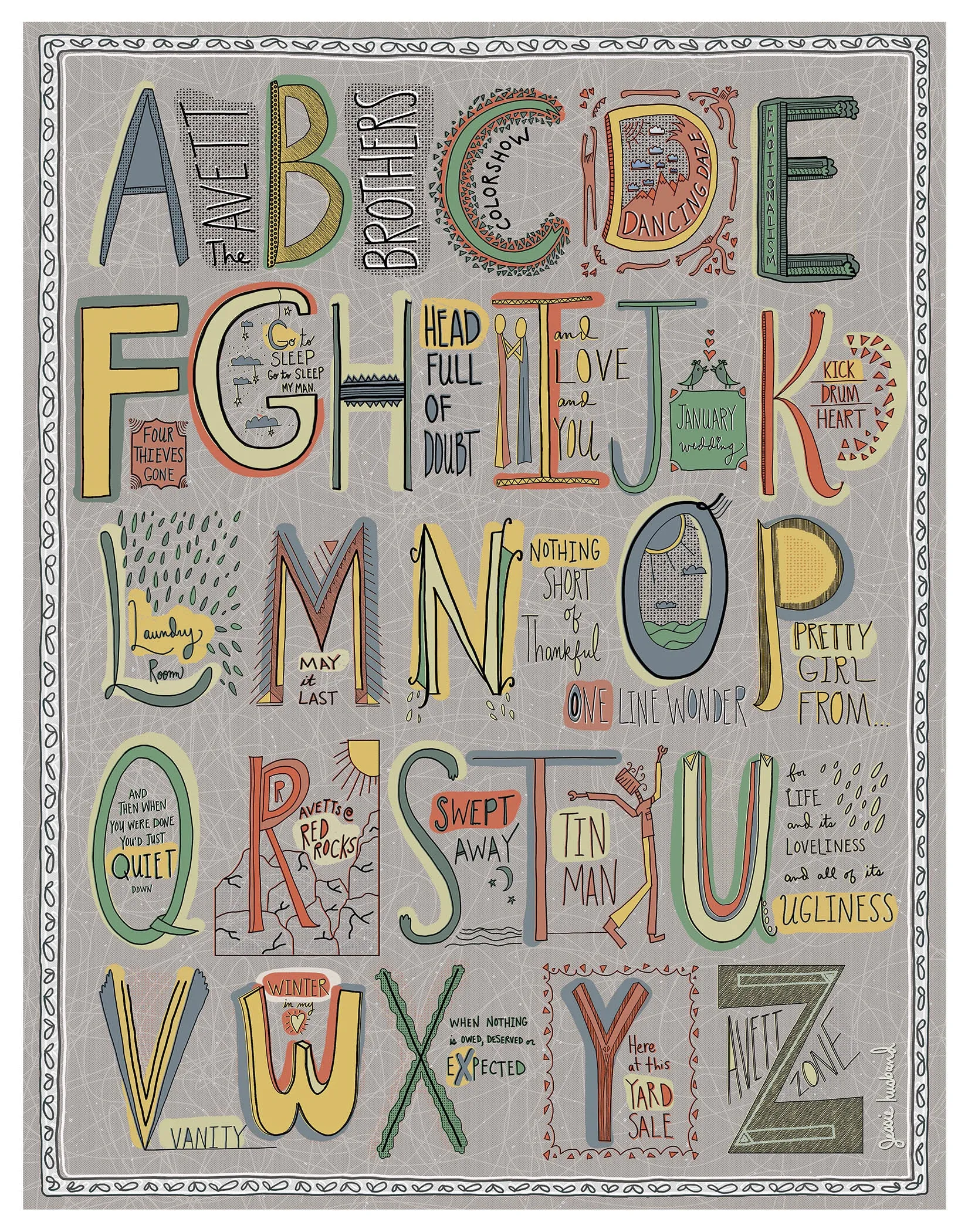 The Avett Brother's ABC Alphabet Art