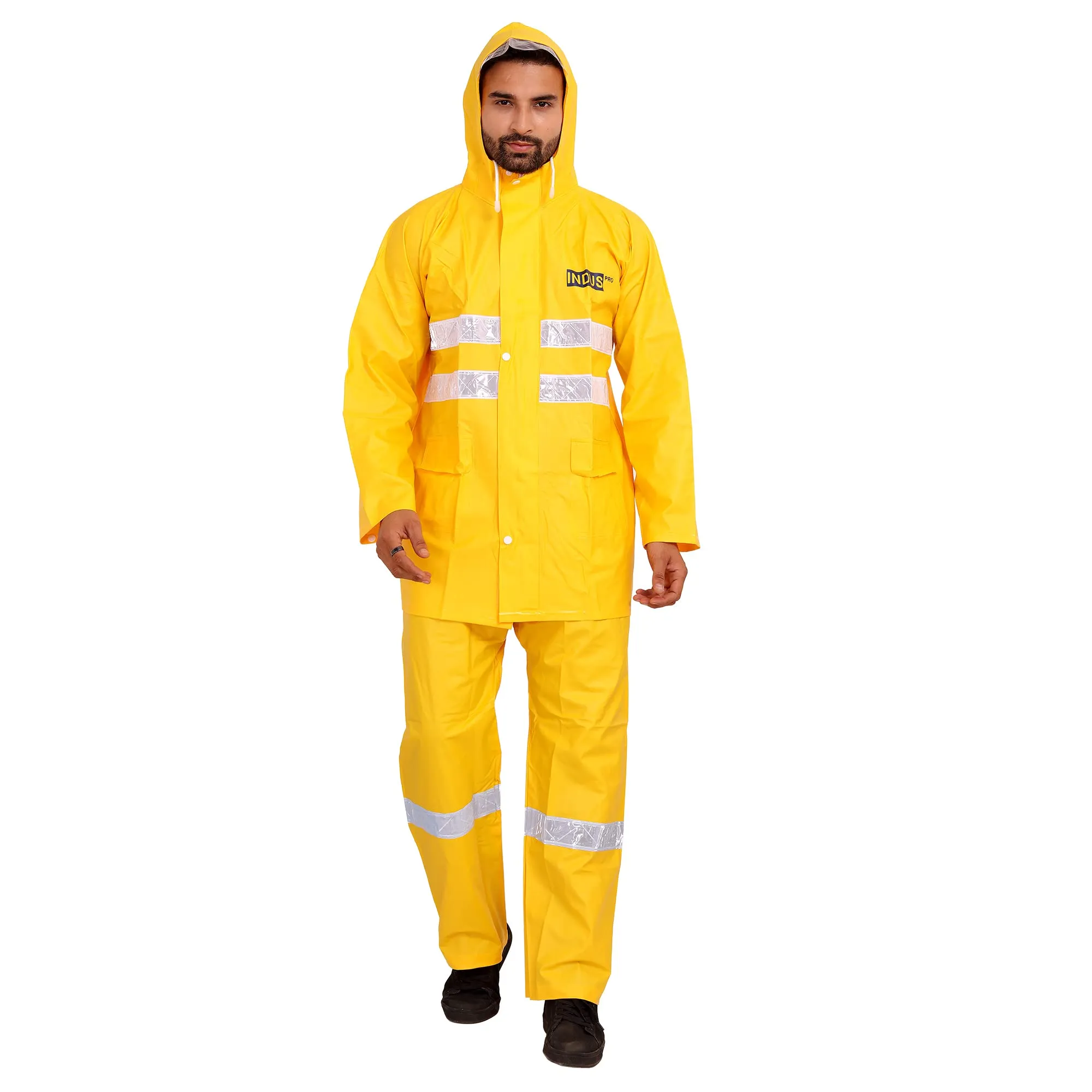 THE CLOWNFISH Polyester Rain Coat Casual Style For Men Waterproof For Bike With Hood Raincoat For Men. Set Of Top And Bottom Packed In A Storage Bag Indus Pro Series (Yellow, Xx-Large)