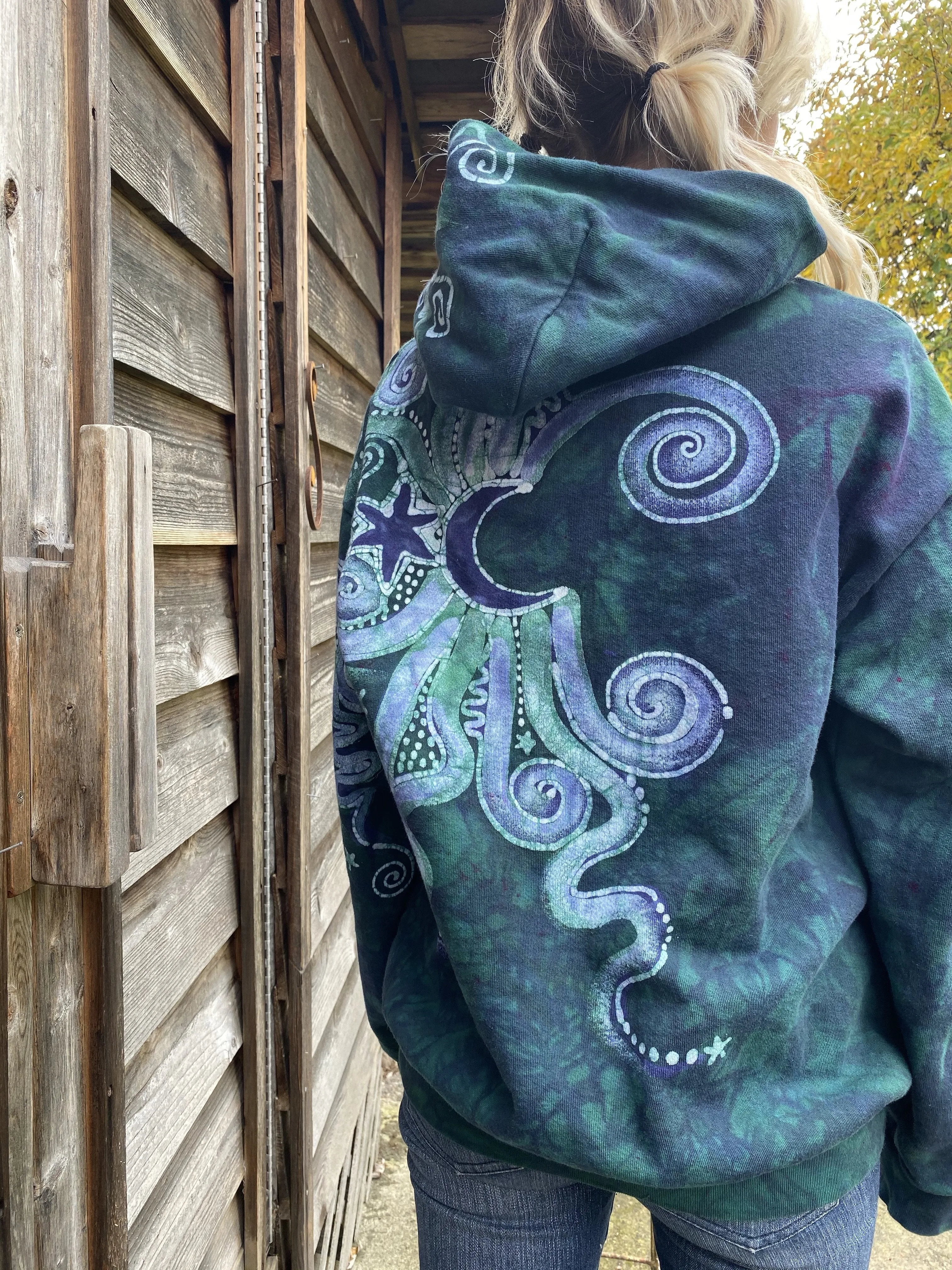 Tree And Moon Teal and Purple Pullover Hoodie