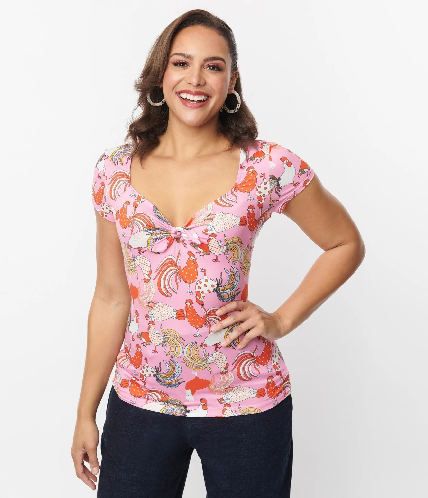 Unique Vintage Pink & Red Rooster Sweetheart Rosemary Top