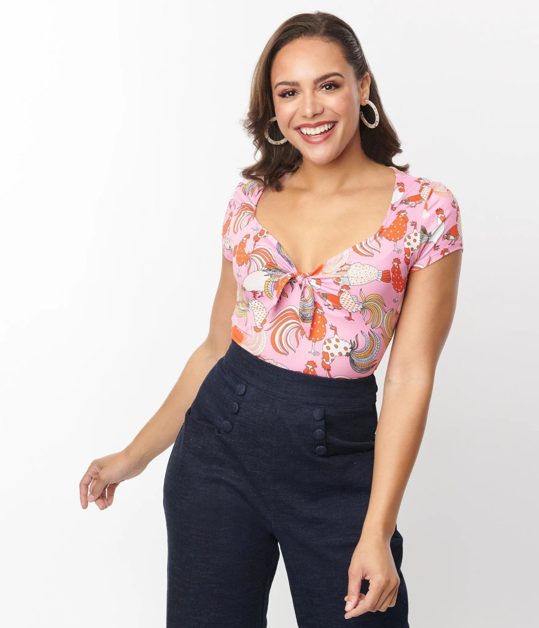 Unique Vintage Pink & Red Rooster Sweetheart Rosemary Top