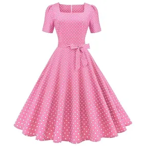 UNSERE Womens 2023 Trend Pink Princess Dresses Fashion Elegant Retro Halter Adult Bar-Bie Costume Formal Cocktail Prom Swing Dress 50S Vintage Sleeveless Polka Dot Movie Cosplay(Pink-j,XX-Large)