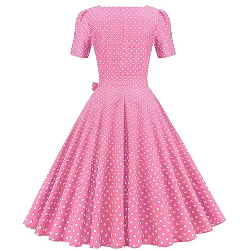 UNSERE Womens 2023 Trend Pink Princess Dresses Fashion Elegant Retro Halter Adult Bar-Bie Costume Formal Cocktail Prom Swing Dress 50S Vintage Sleeveless Polka Dot Movie Cosplay(Pink-j,XX-Large)