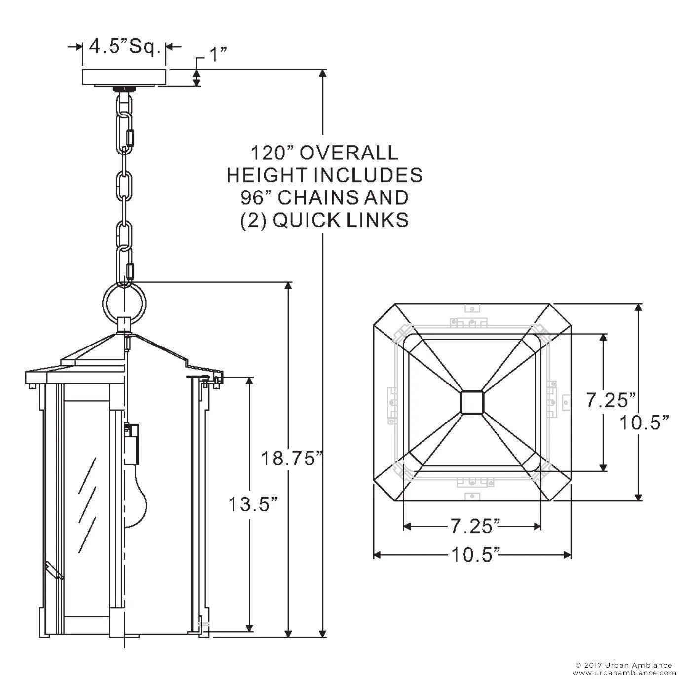 UQL1054 Craftsman Outdoor Pendant Light, 19"H x 10.5"W, Natural Black Finish, London Collection