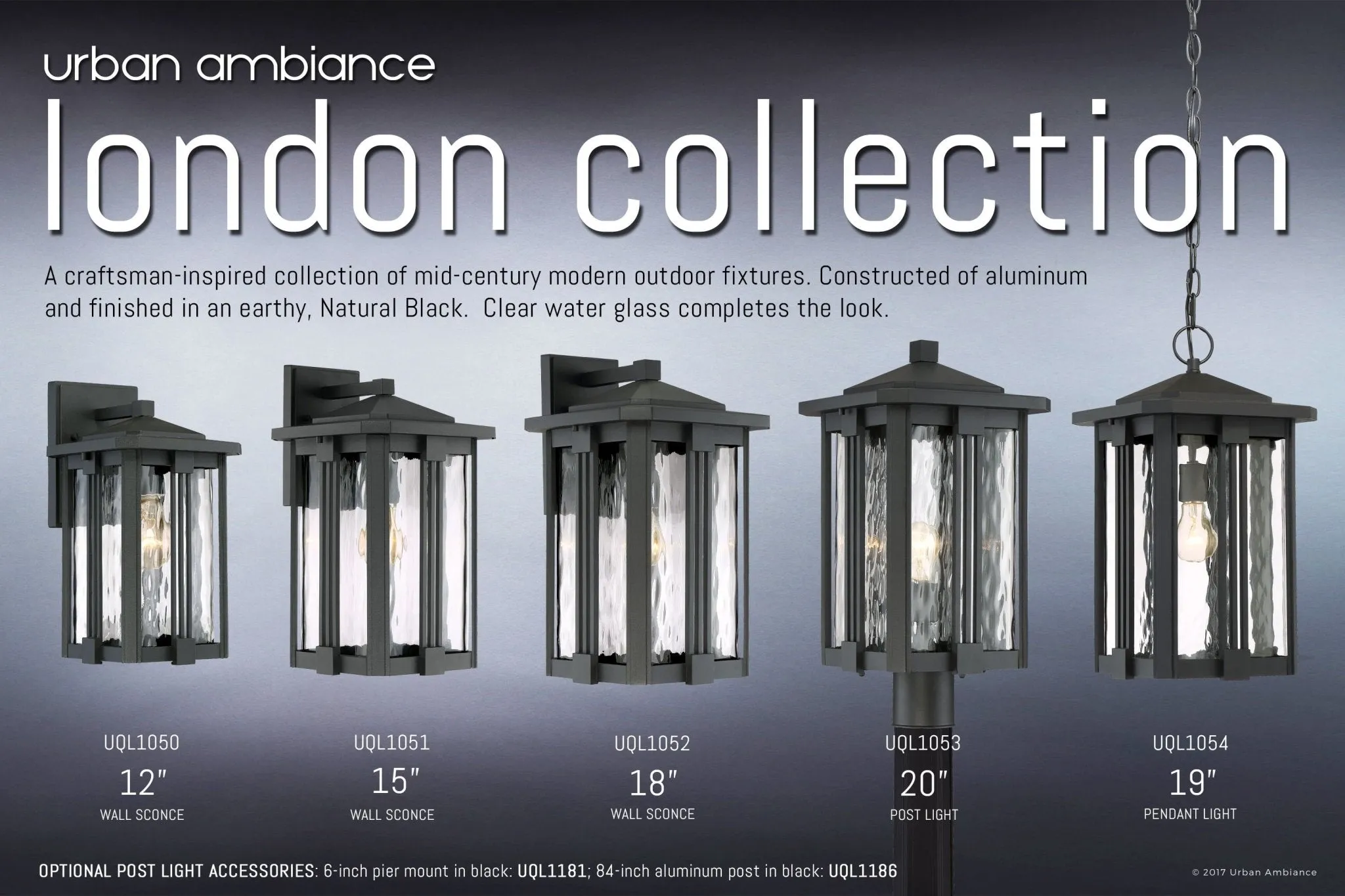 UQL1054 Craftsman Outdoor Pendant Light, 19"H x 10.5"W, Natural Black Finish, London Collection