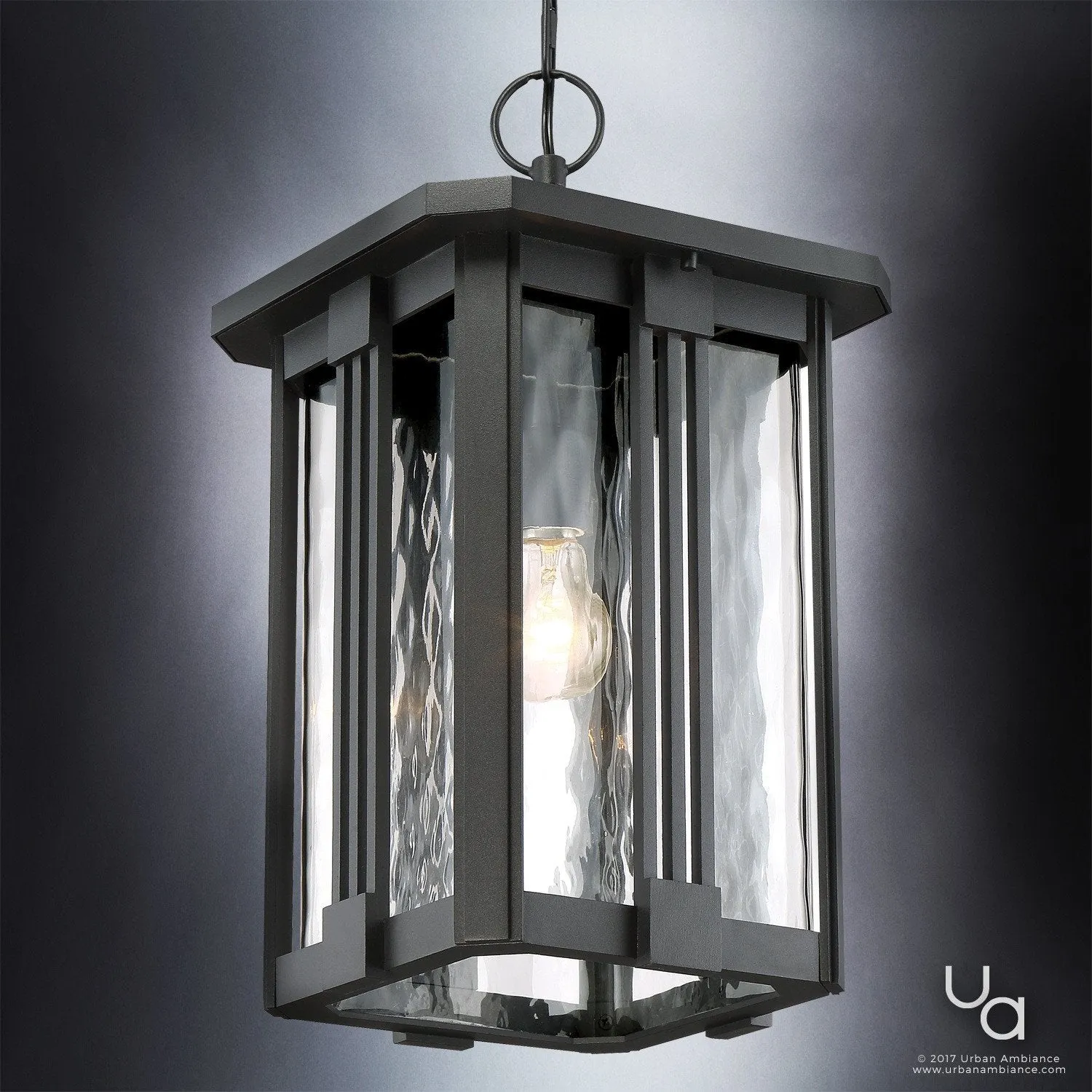 UQL1054 Craftsman Outdoor Pendant Light, 19"H x 10.5"W, Natural Black Finish, London Collection