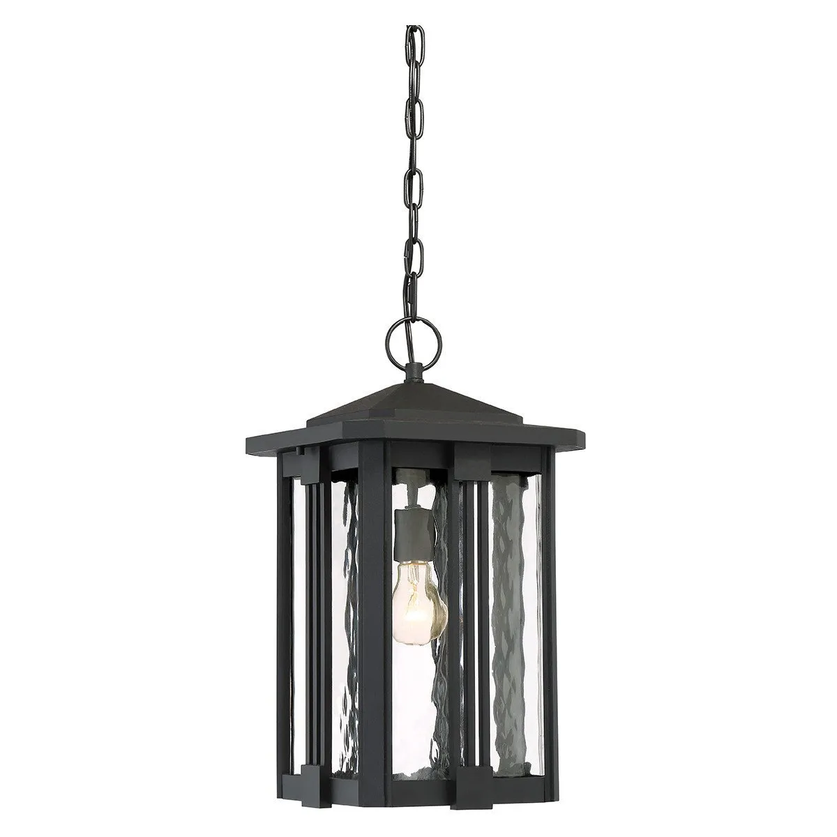 UQL1054 Craftsman Outdoor Pendant Light, 19"H x 10.5"W, Natural Black Finish, London Collection