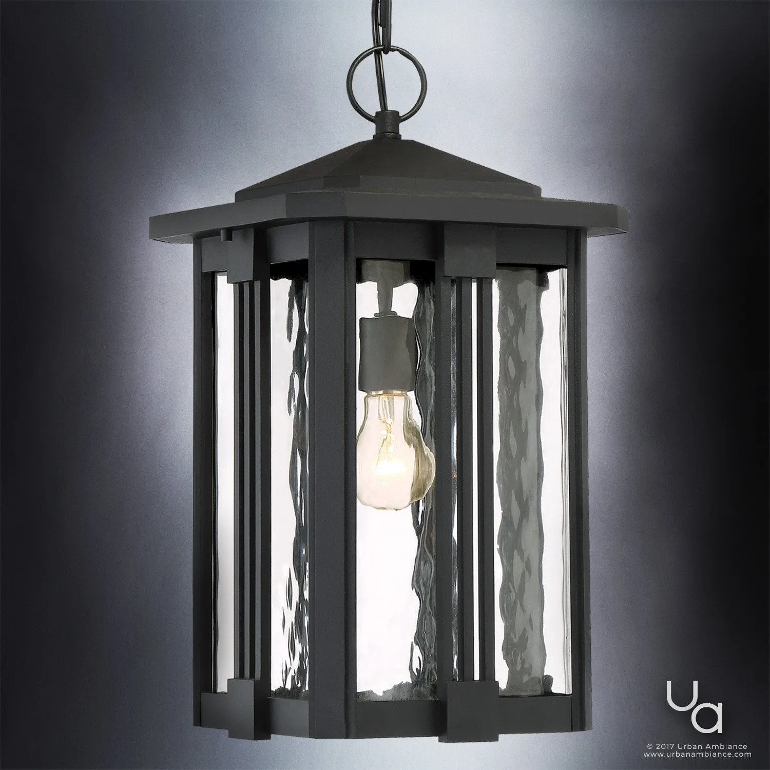 UQL1054 Craftsman Outdoor Pendant Light, 19"H x 10.5"W, Natural Black Finish, London Collection