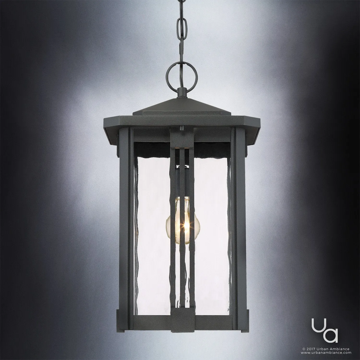 UQL1054 Craftsman Outdoor Pendant Light, 19"H x 10.5"W, Natural Black Finish, London Collection