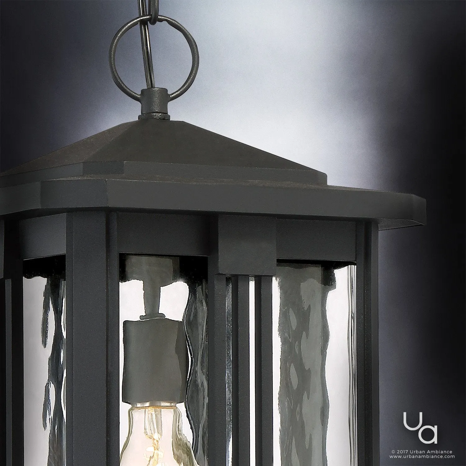 UQL1054 Craftsman Outdoor Pendant Light, 19"H x 10.5"W, Natural Black Finish, London Collection