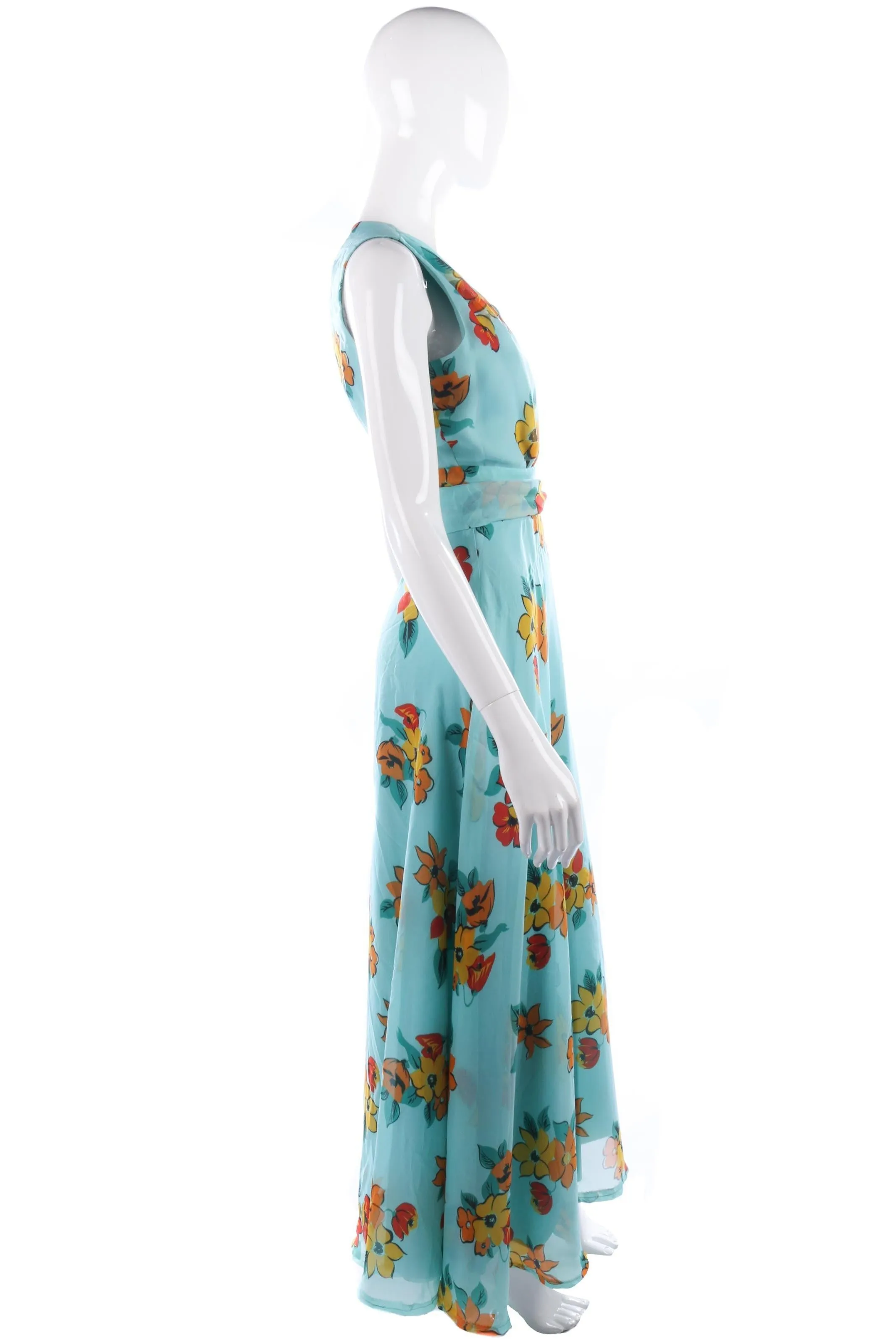 Vera Mont vintage turquoise floral summer evening gown