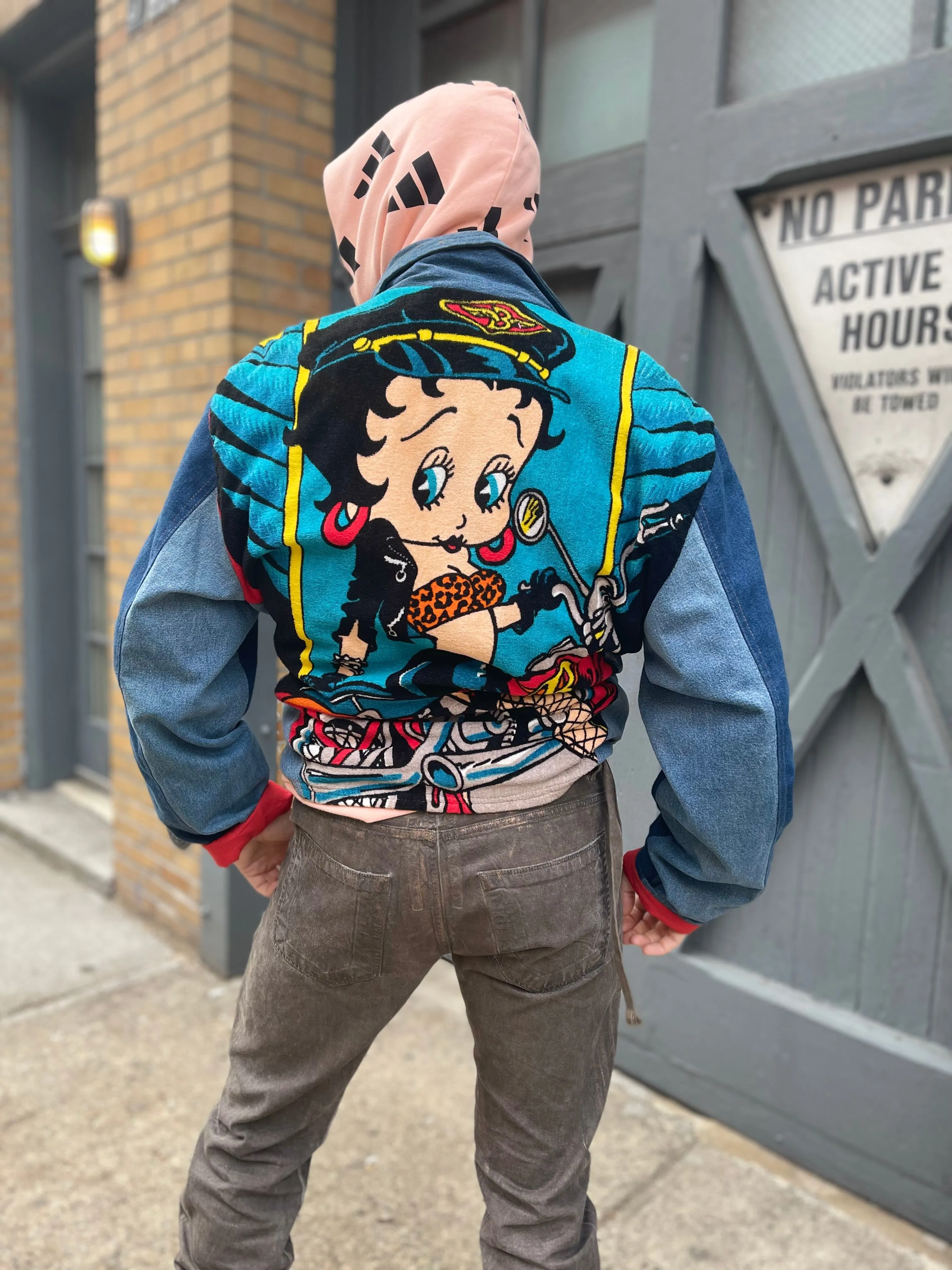 Vintage 80s Patchwork Biker Boop Jean Jacket