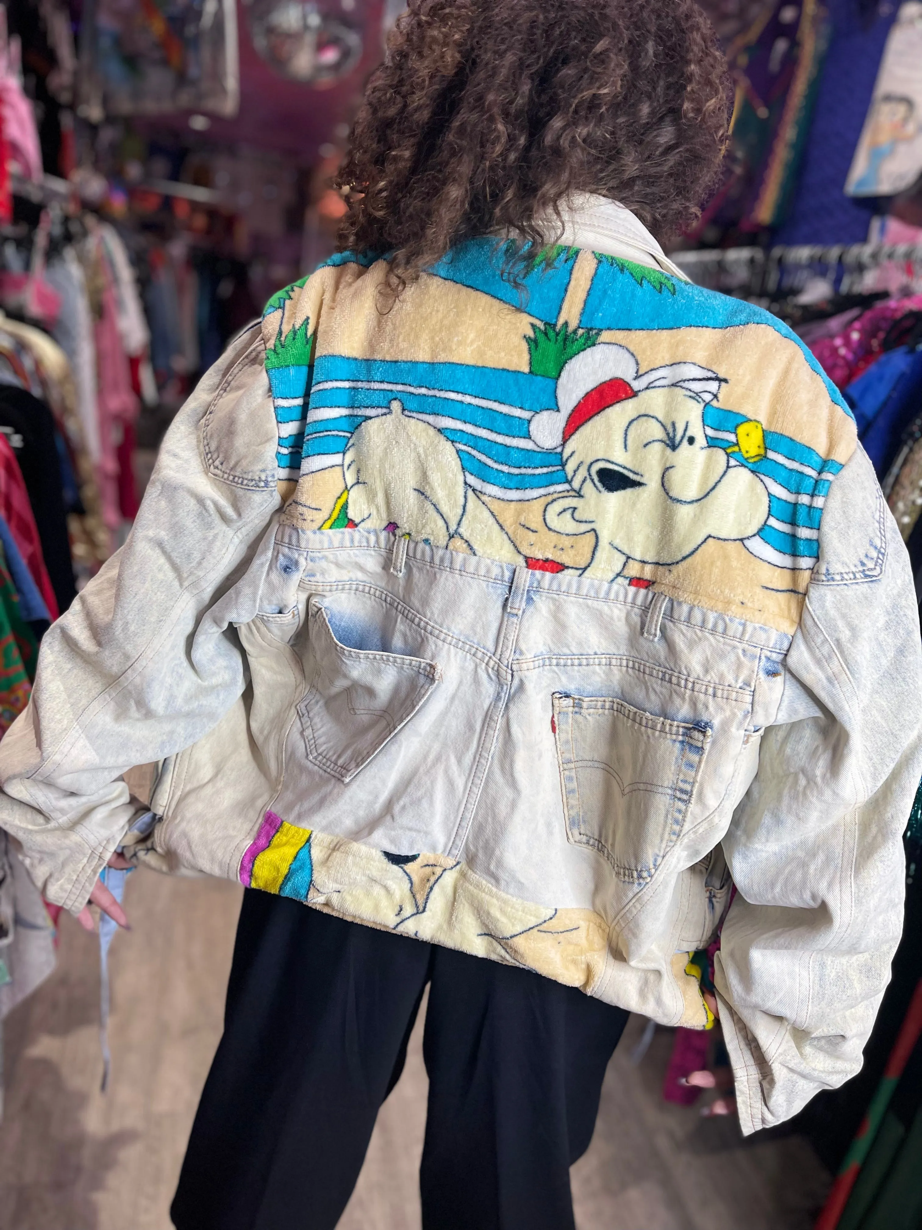 Vintage 80s Patchwork Popeye Jean Jacket