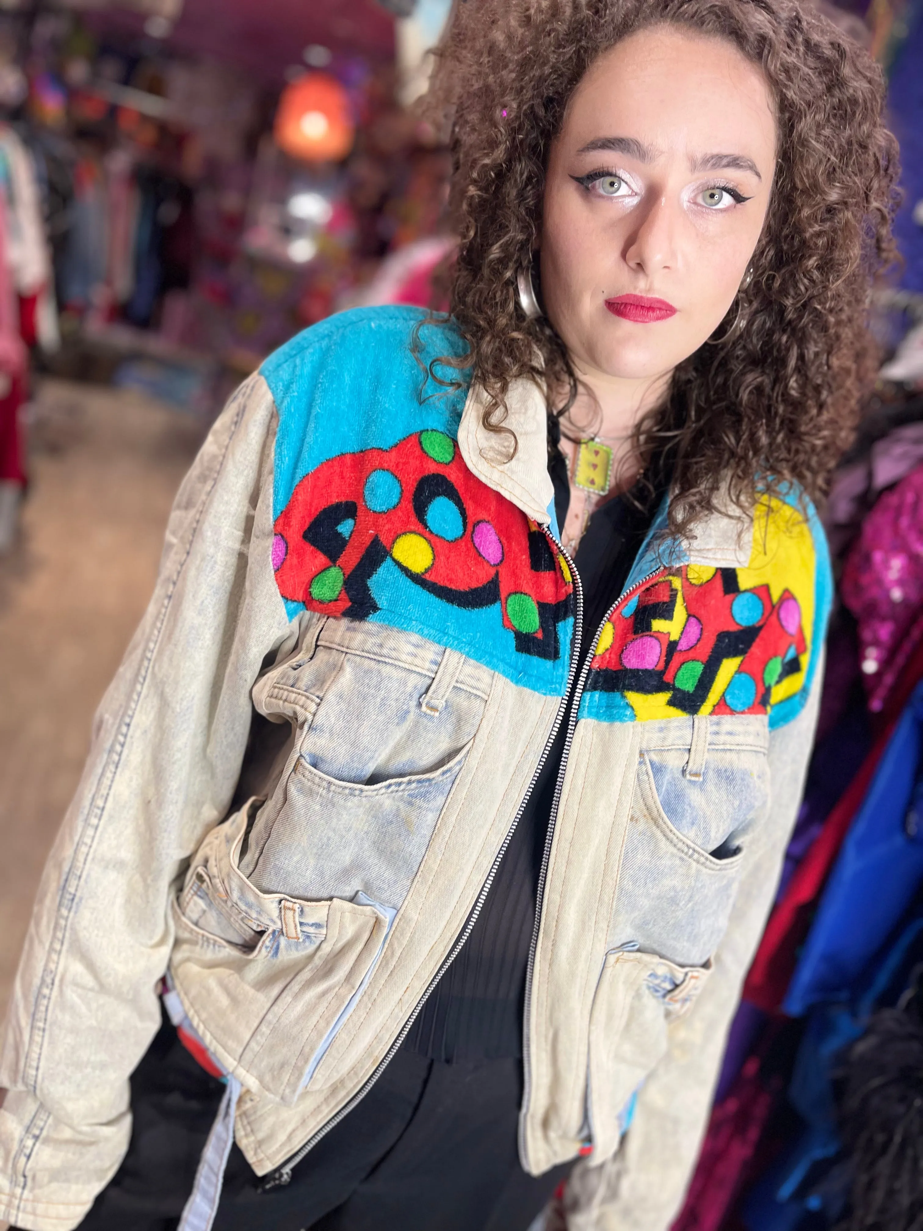 Vintage 80s Patchwork Popeye Jean Jacket