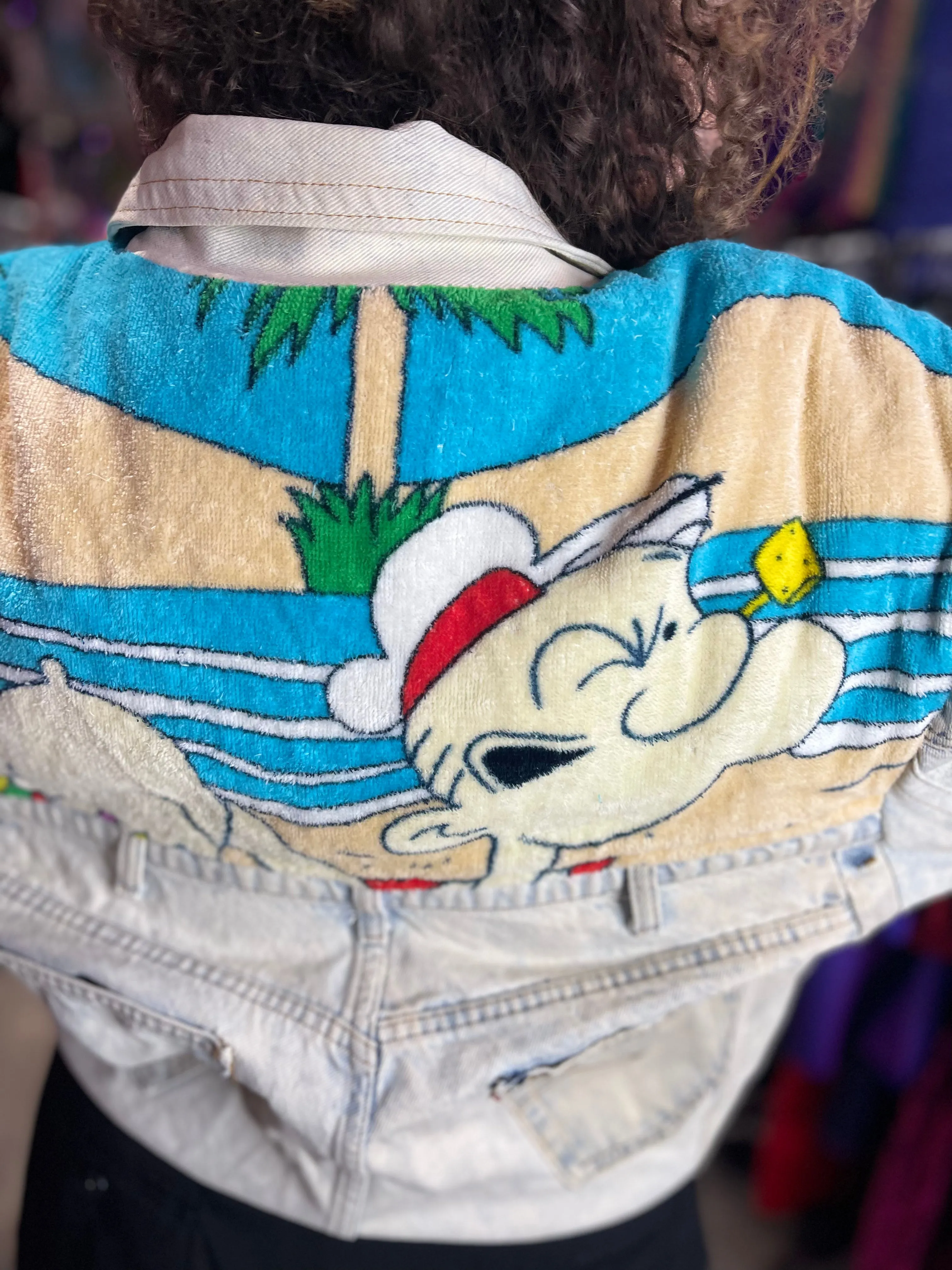 Vintage 80s Patchwork Popeye Jean Jacket