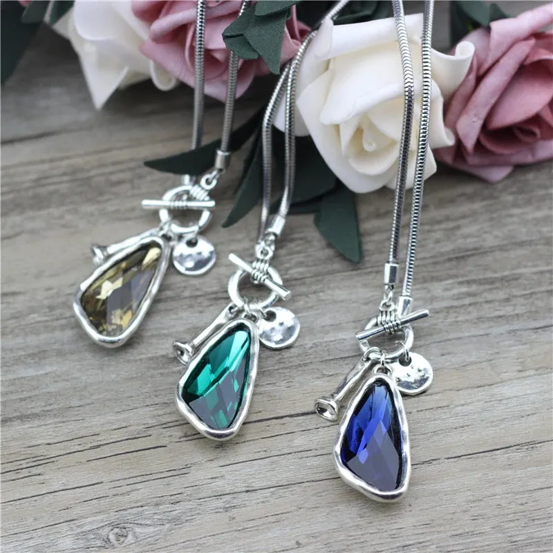 Vintage Long Rhinestone Pendant Charm Statement Necklaces