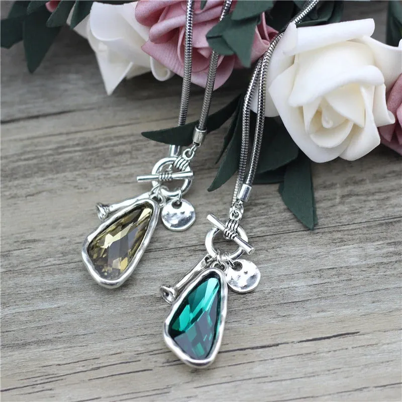 Vintage Long Rhinestone Pendant Charm Statement Necklaces