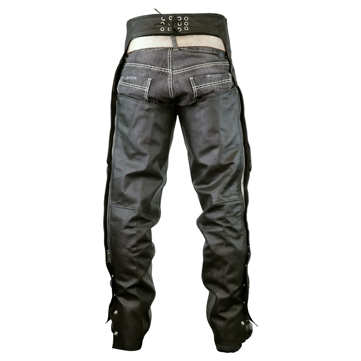 VL805S Zip-Out Insulated and Lined Plain Biker Leather Chaps