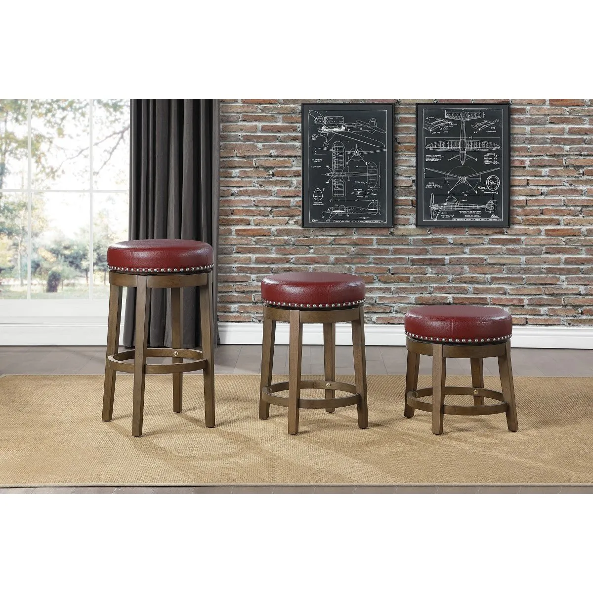 Westby Medium Round Swivel Counter Height Stool, Red - Set of 2