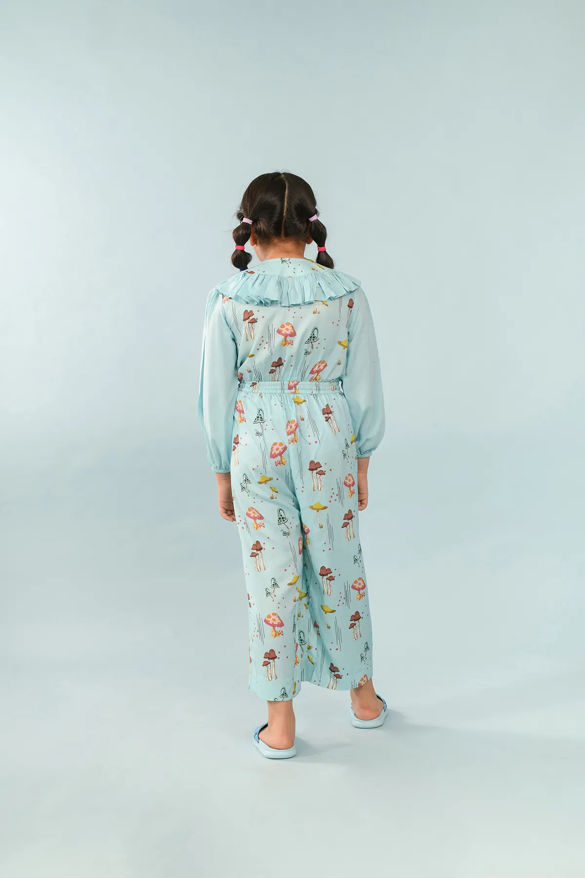 Wisteria Leaf- Blue Balloon sleeves Jumpsuit For Girls