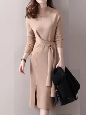 Wjczt Half-necked Knitted Dress Women's Autumn Winter New Strap Temperament Split Base Sweater Skirt Dress for Women Sweaters Pullover