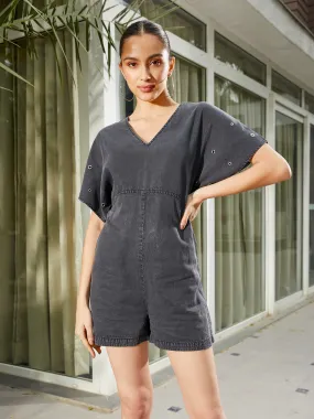 Women Black Wash Tencel Playsuit