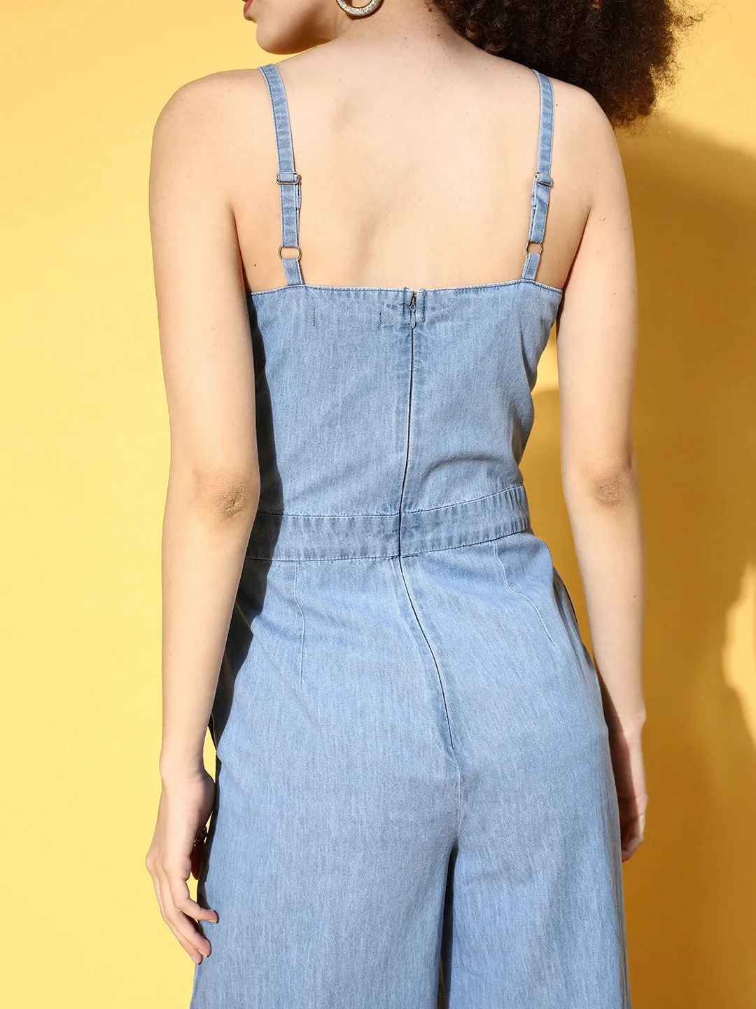 Women Blue Front Tie Up Detail Tencel Jumpsuit