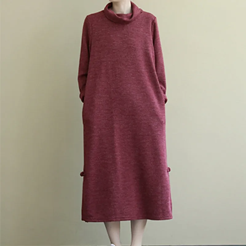 Women Casual Solid Color Sweater Dress