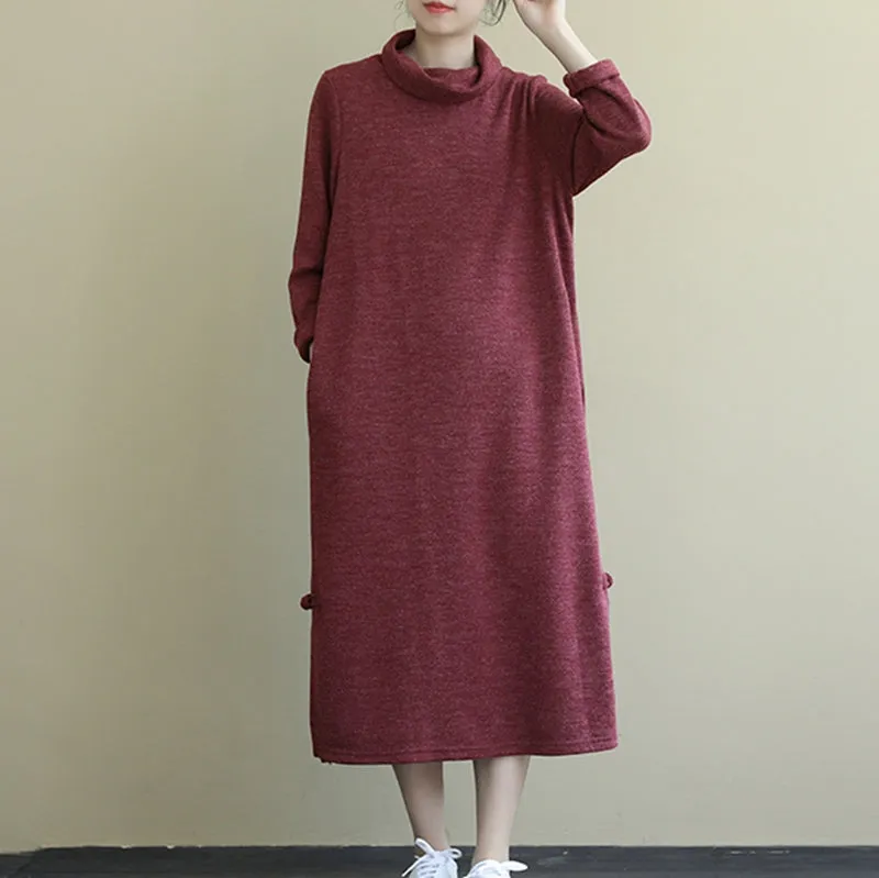 Women Casual Solid Color Sweater Dress