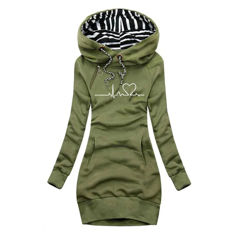 Women Fashion Long Sleeve Hoodie Dresses Autumn Winter Slim Fit Pullovers Long Sweatshirt